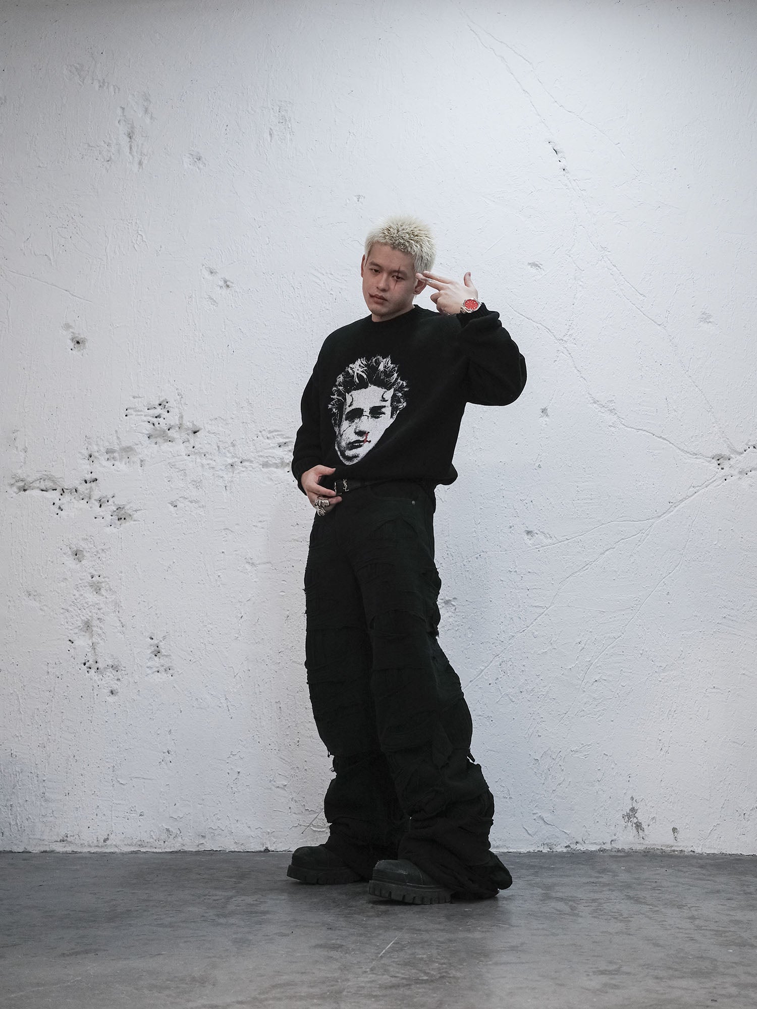 UNDERWATER Demon Portrait Distressed Sweater