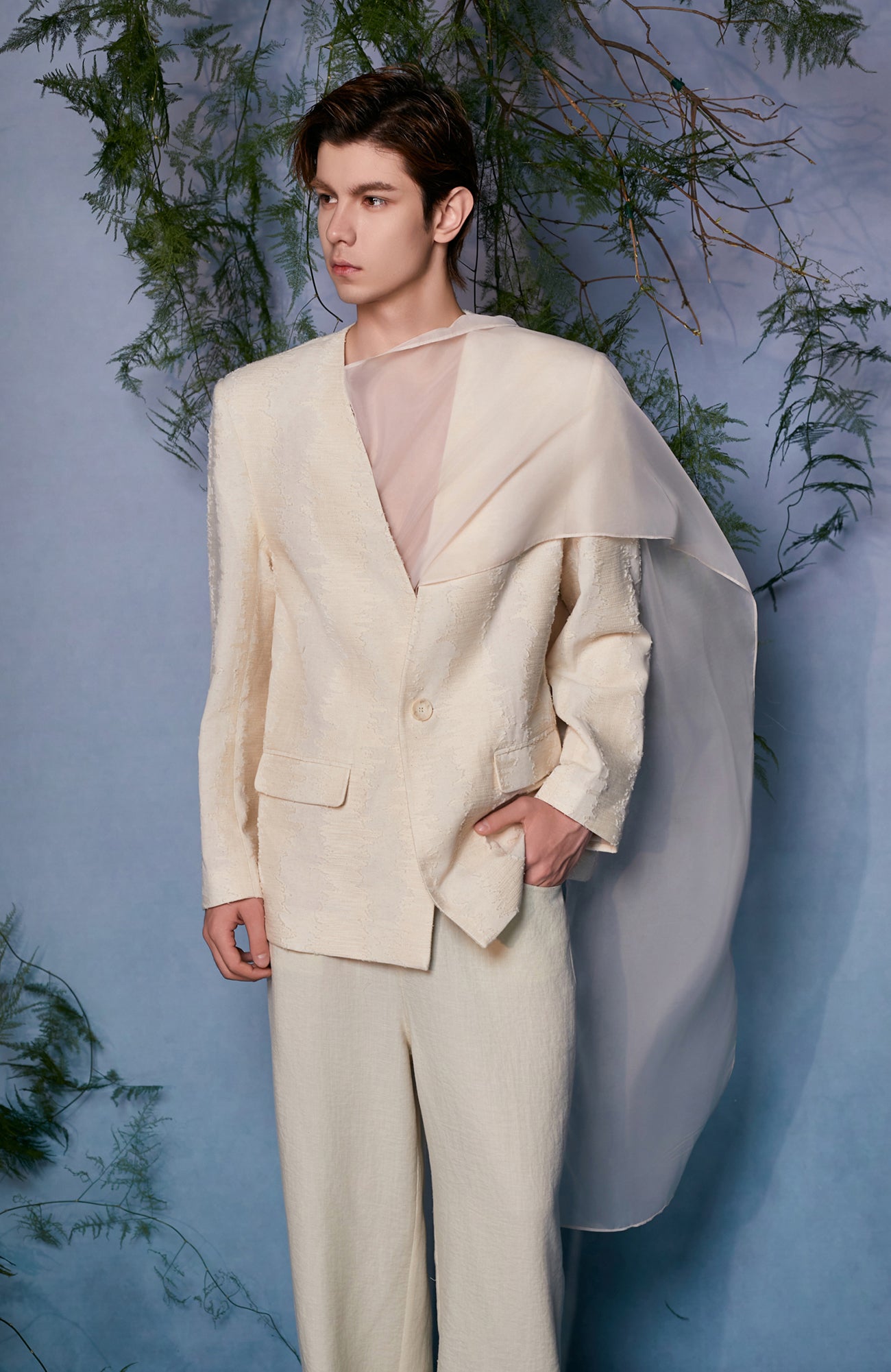 JIECHI Asymmetrical Overlay Draped Blazer, premium urban and streetwear designers apparel on PROJECTISR.com, JIECHI