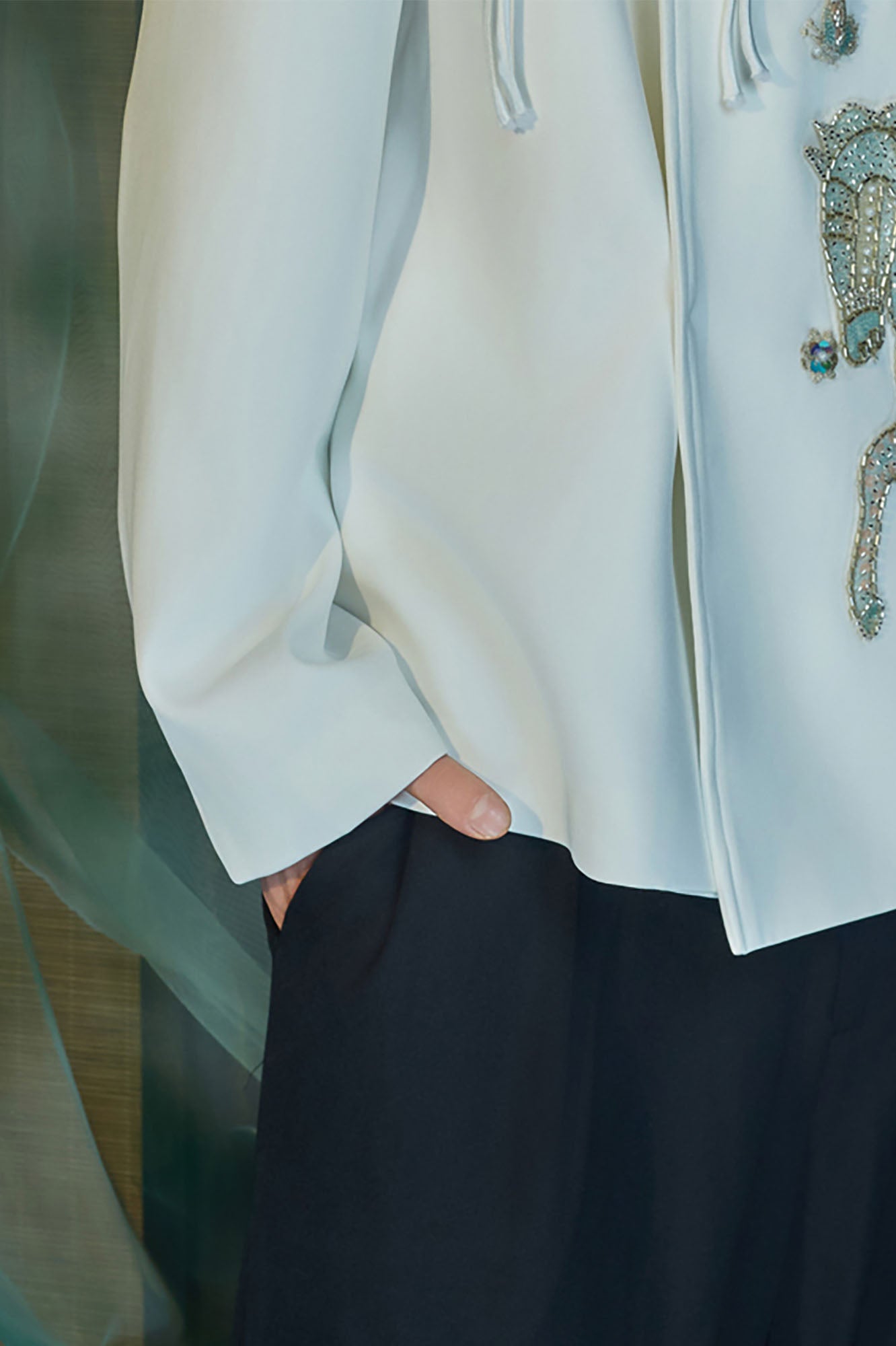 JIECHI Embroidery Horse Asymmetric Wrap Jacket, premium urban and streetwear designers apparel on PROJECTISR.com, JIECHI