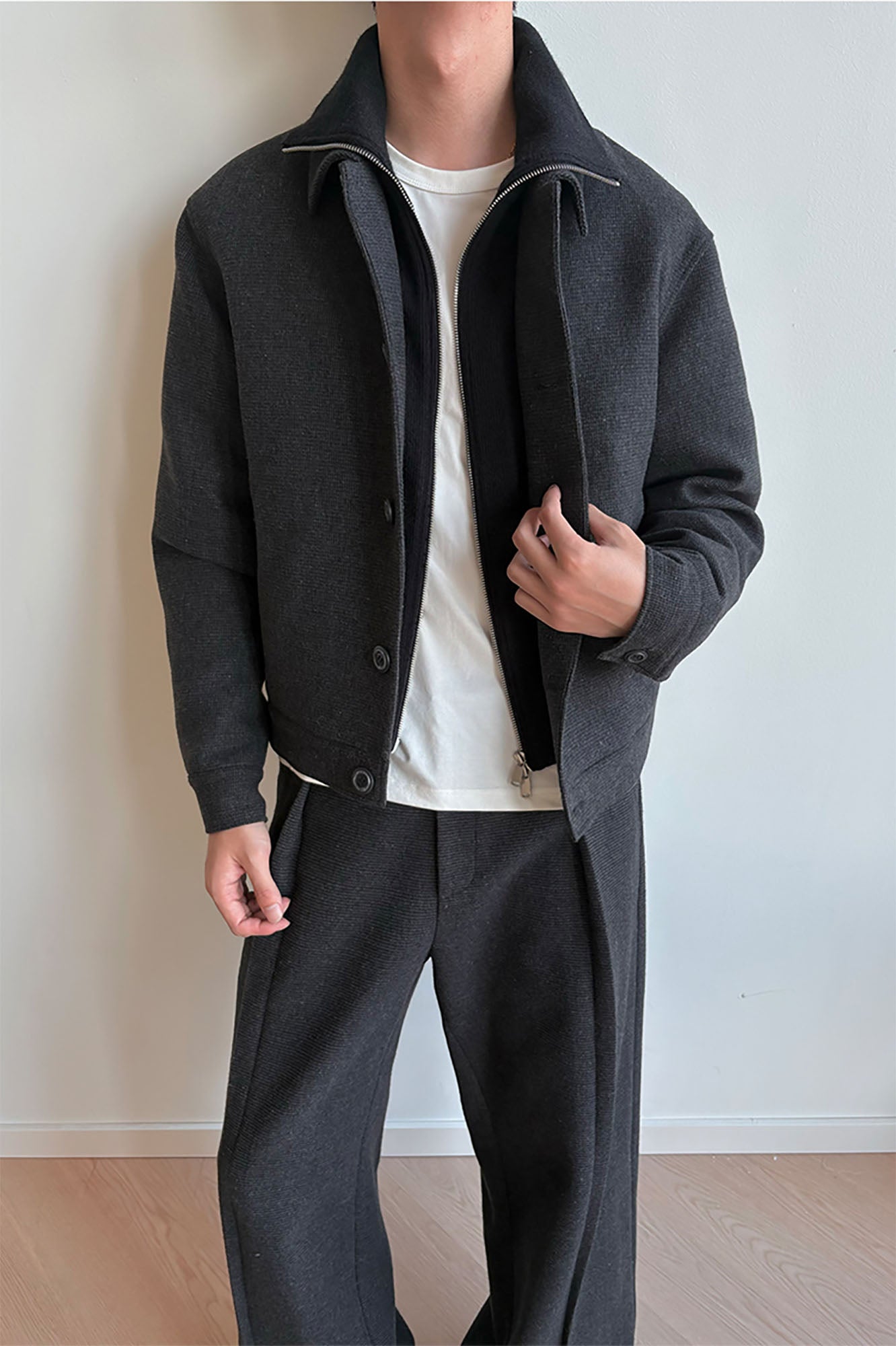 KREATE Faux Layered High-Neck Padded Blouson