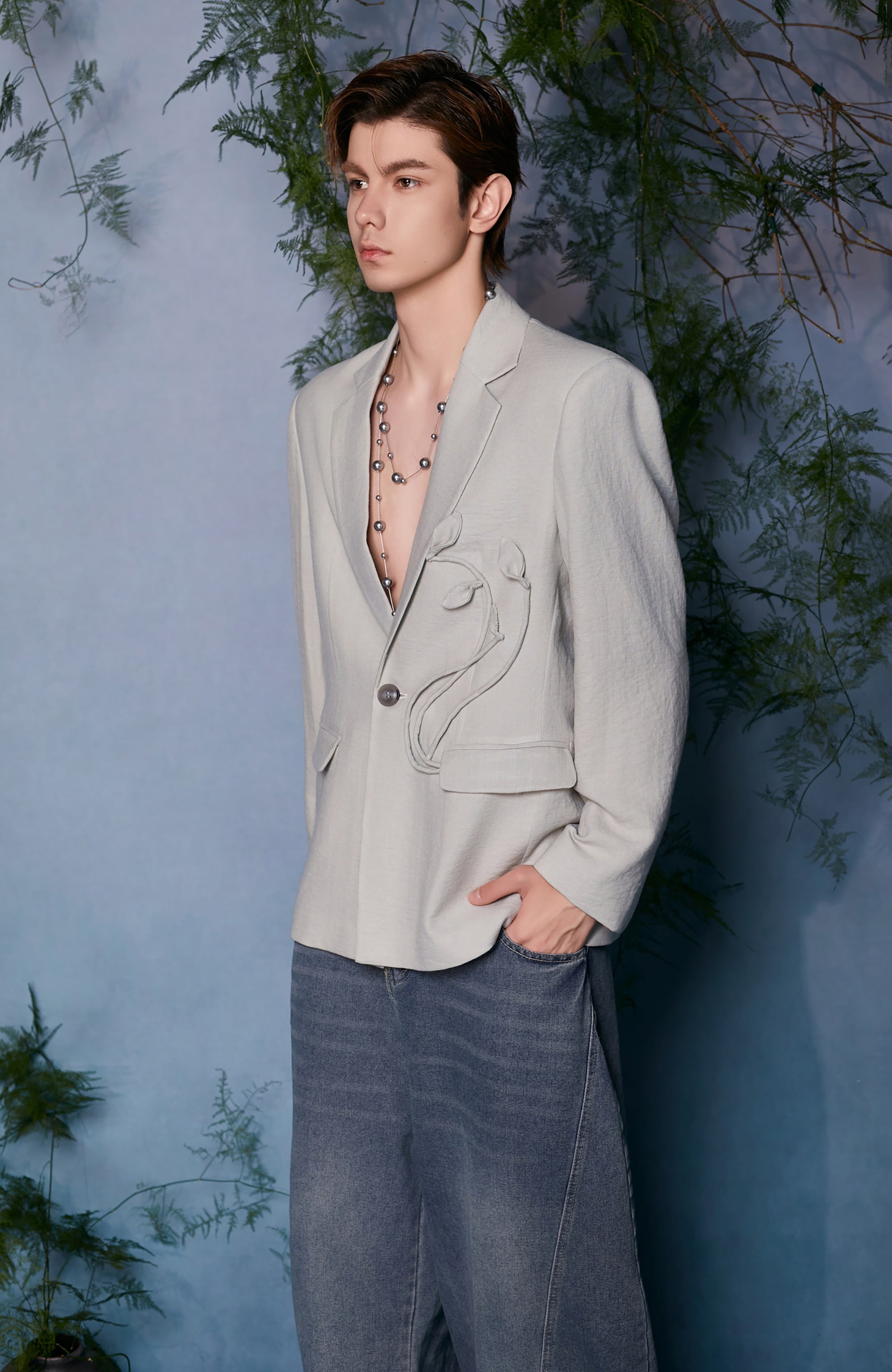 JIECHI Embroidered Floral Linework Blazer, premium urban and streetwear designers apparel on PROJECTISR.com, JIECHI