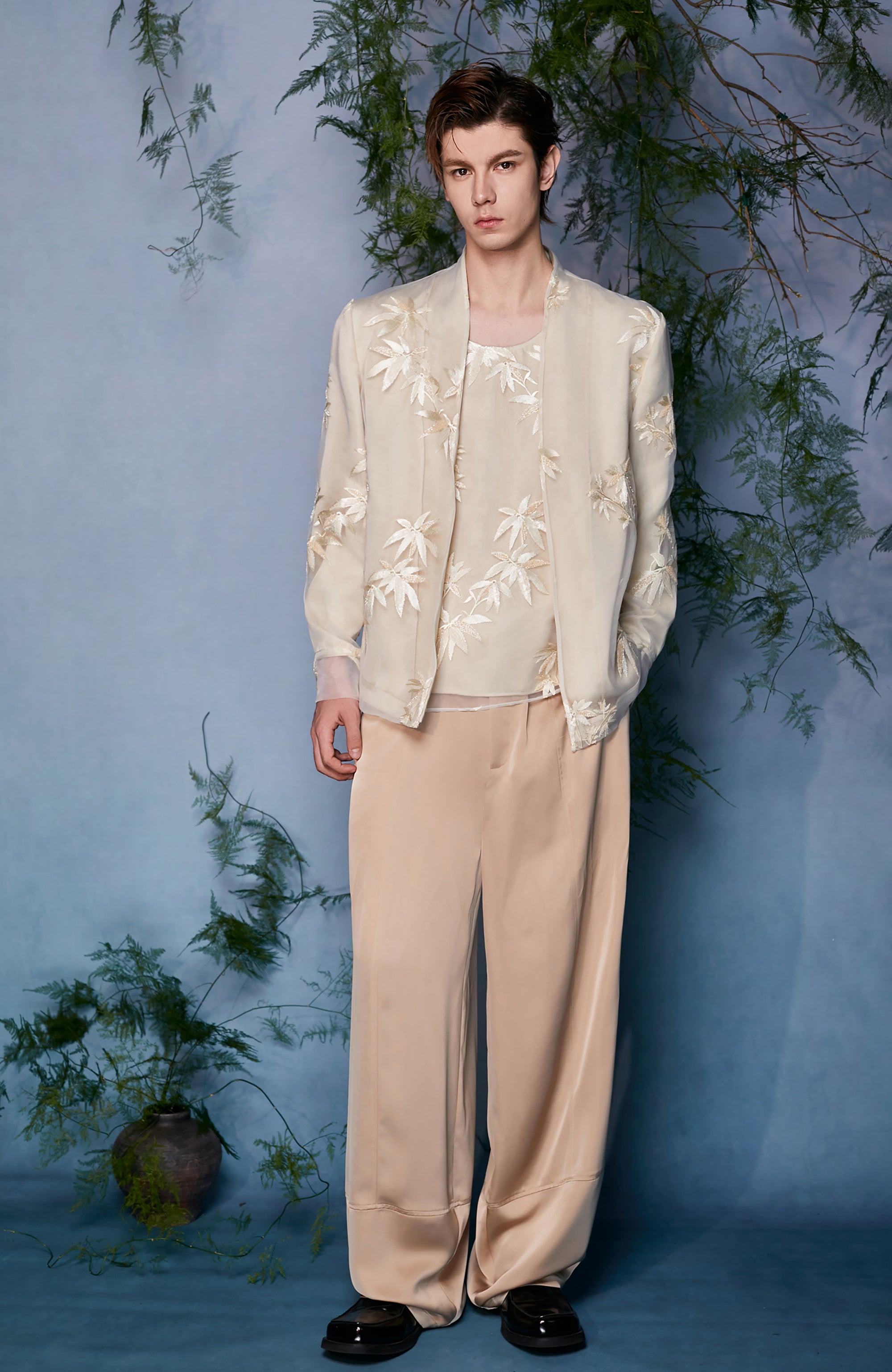 JIECHI Draped Satin Wide-Leg Trousers, premium urban and streetwear designers apparel on PROJECTISR.com, JIECHI