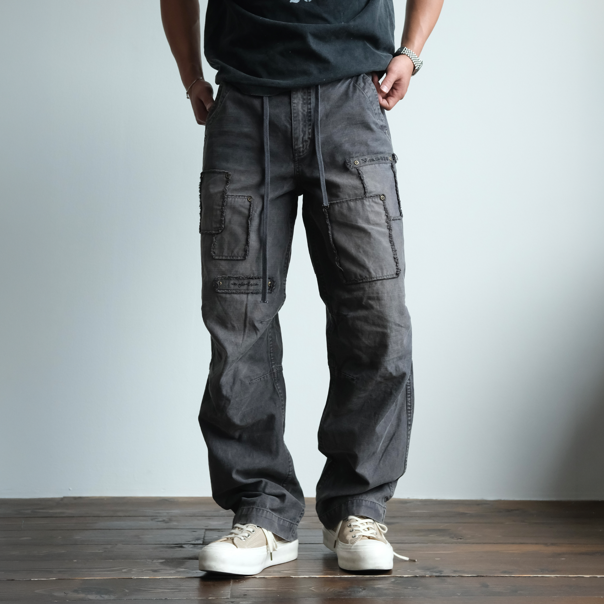 NEIGBORL Retro Washed Distressed Patch Cargo Pants