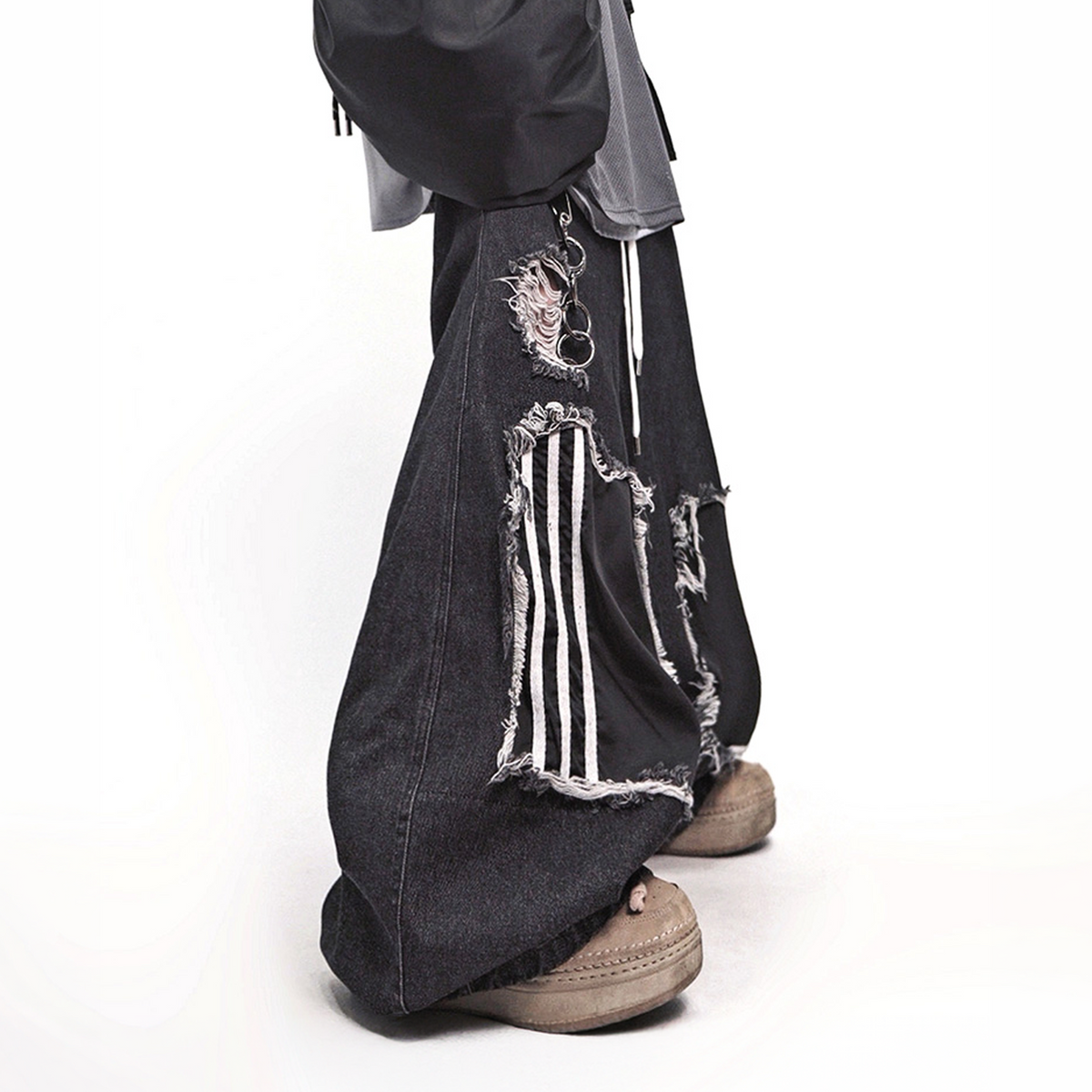 UUCSCC Distressed Wide-Leg Drawstring Jeans