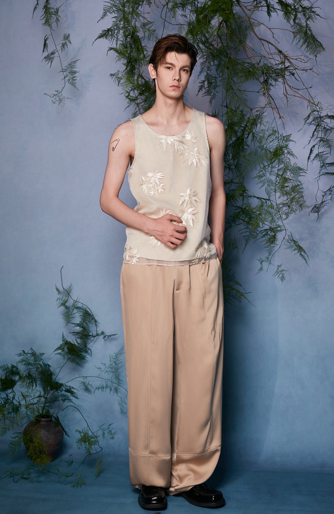 JIECHI Bamboo Embroidered Tank Top, premium urban and streetwear designers apparel on PROJECTISR.com, JIECHI