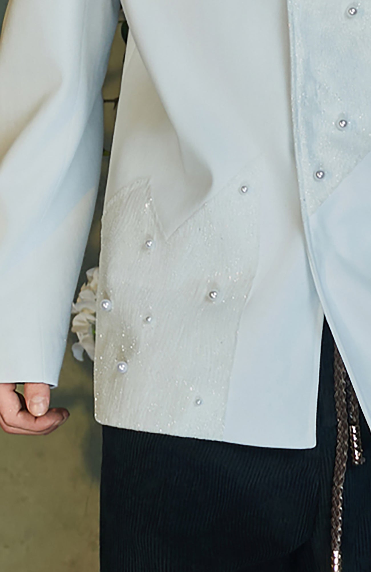 JIECHI Pearl-Embellished Sheer Feather Blazer