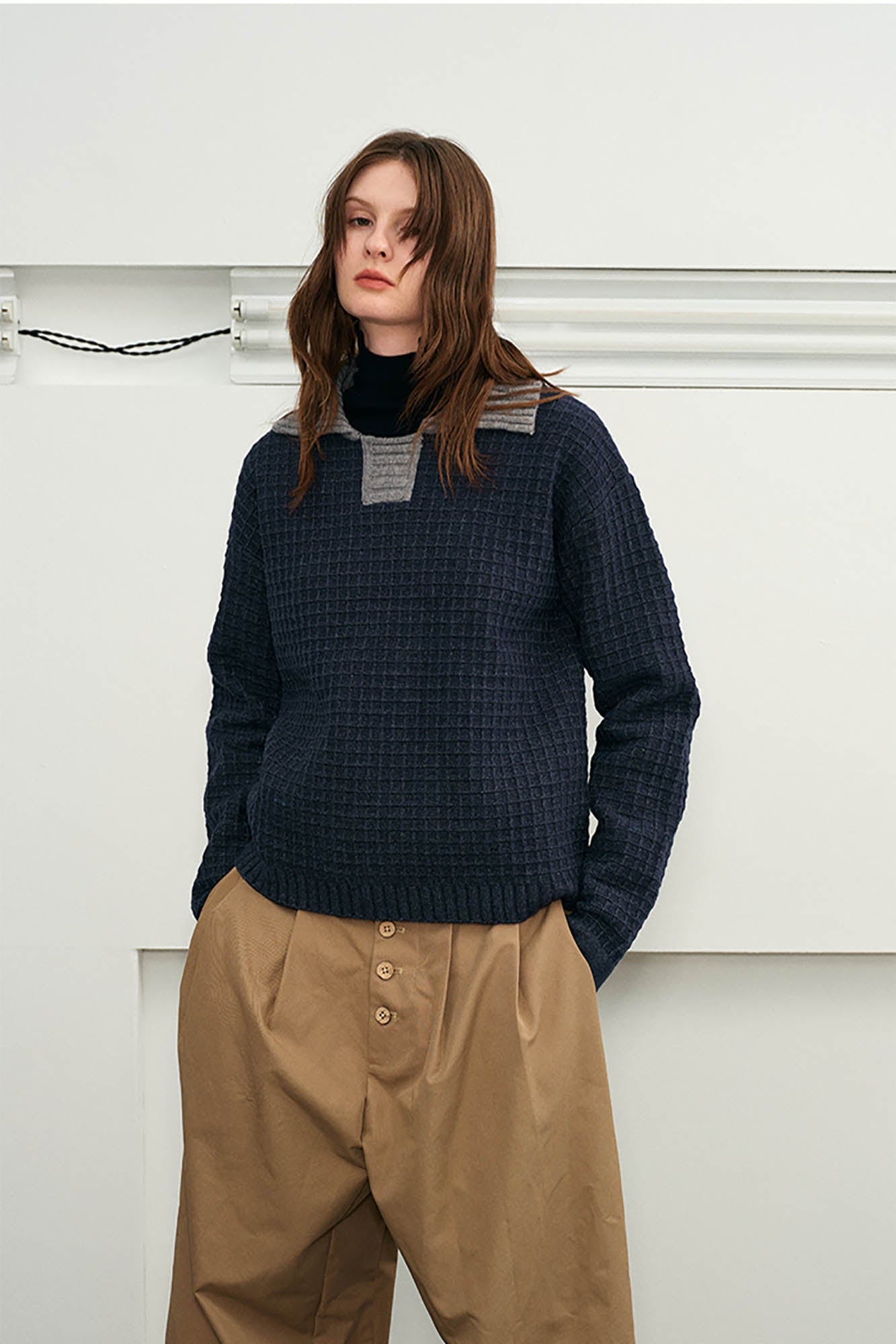 KREATE Waffle Knit Polo Sweater