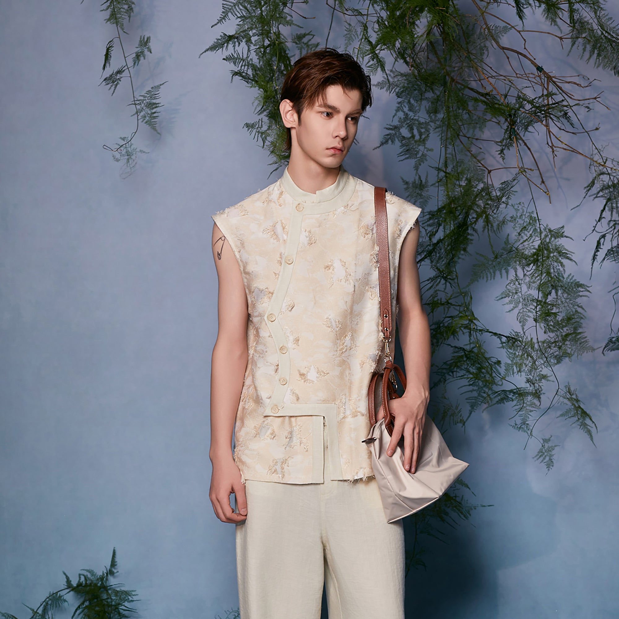 JIECHI Mandarin Collar Floral Buttoned Vest, premium urban and streetwear designers apparel on PROJECTISR.com, JIECHI