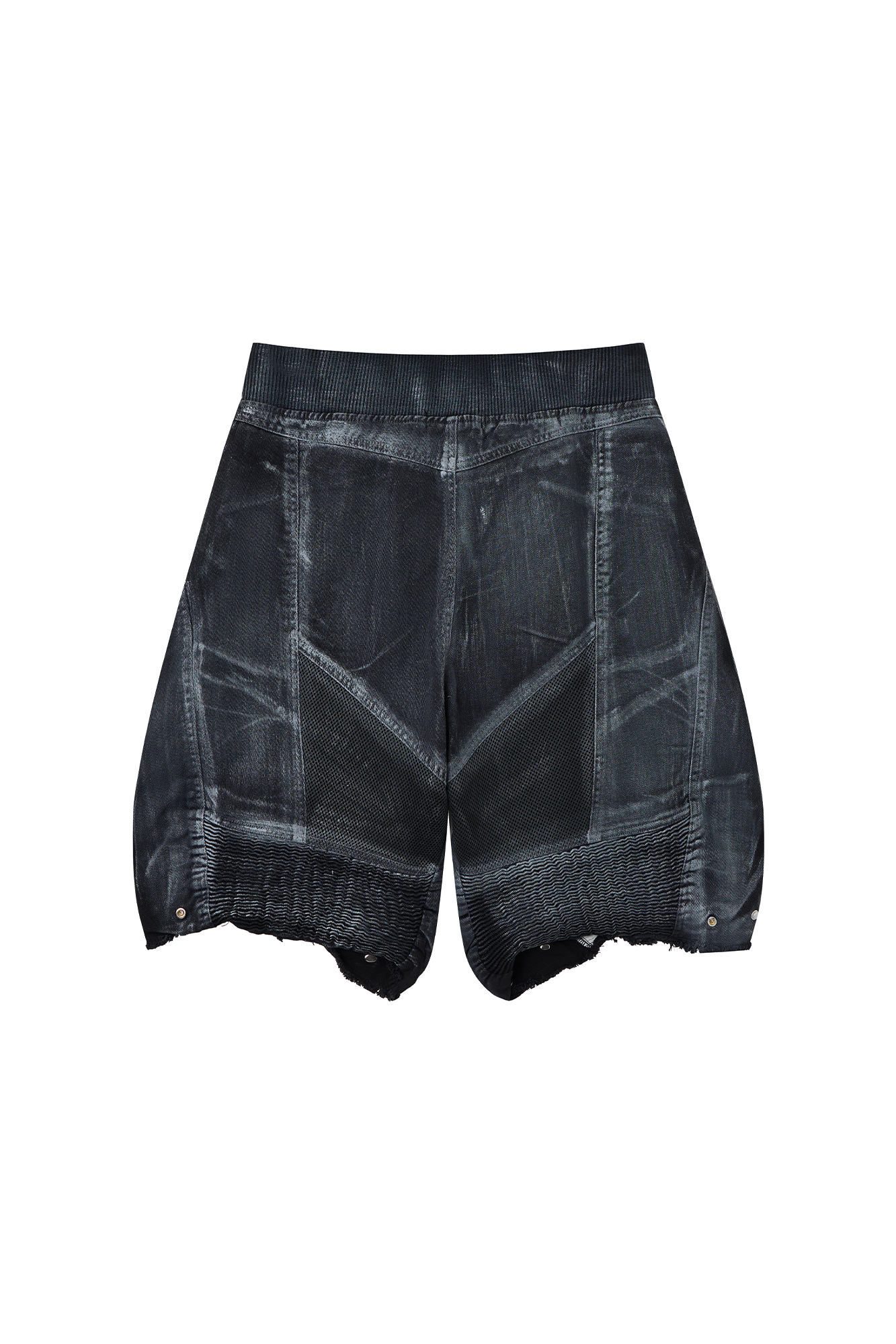 CLP Ribbed Paneled Wide-Leg Denim Shorts
