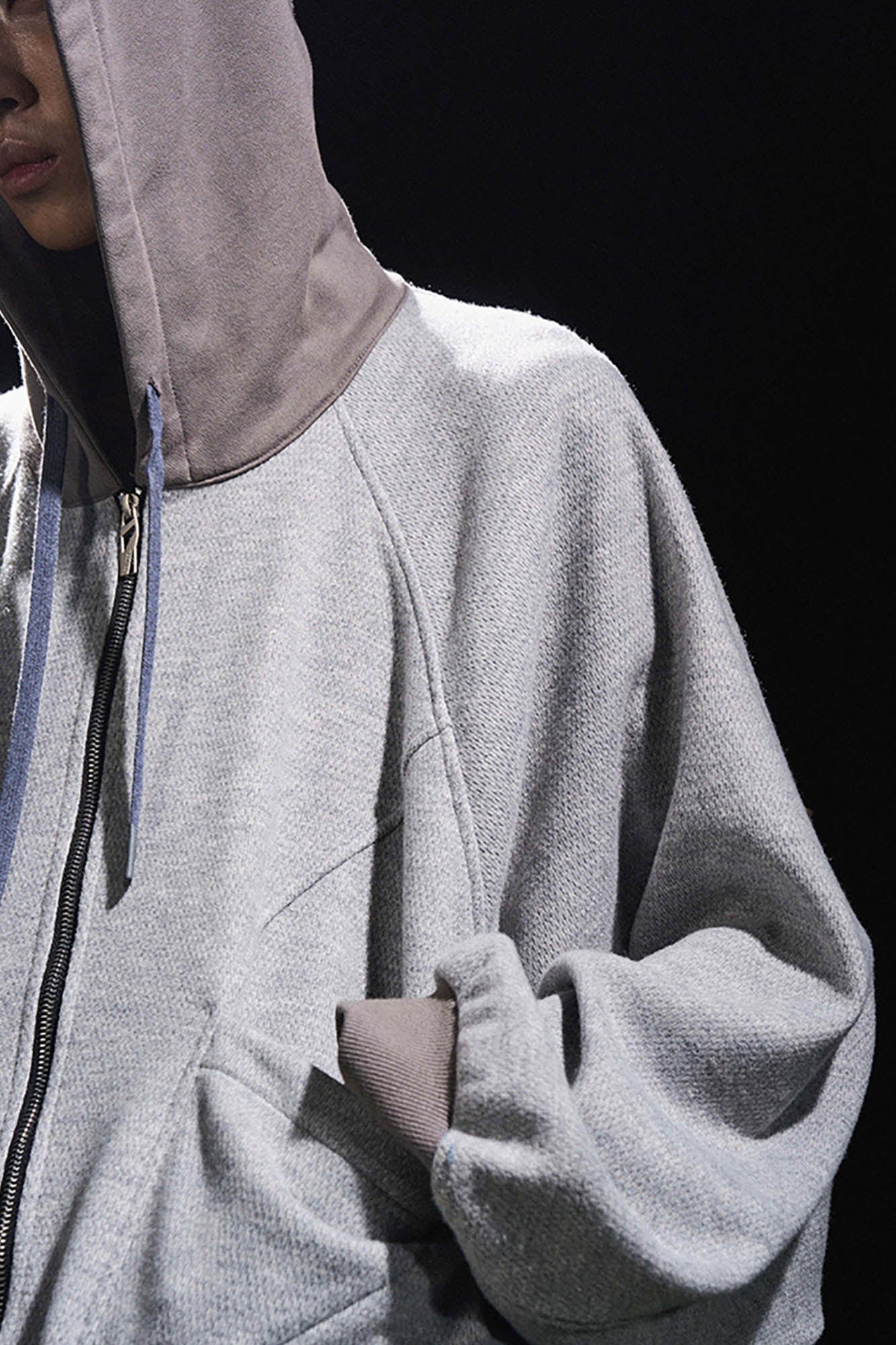 RELABEL Spliced Batwing Oversized Zip-Up Hoodie