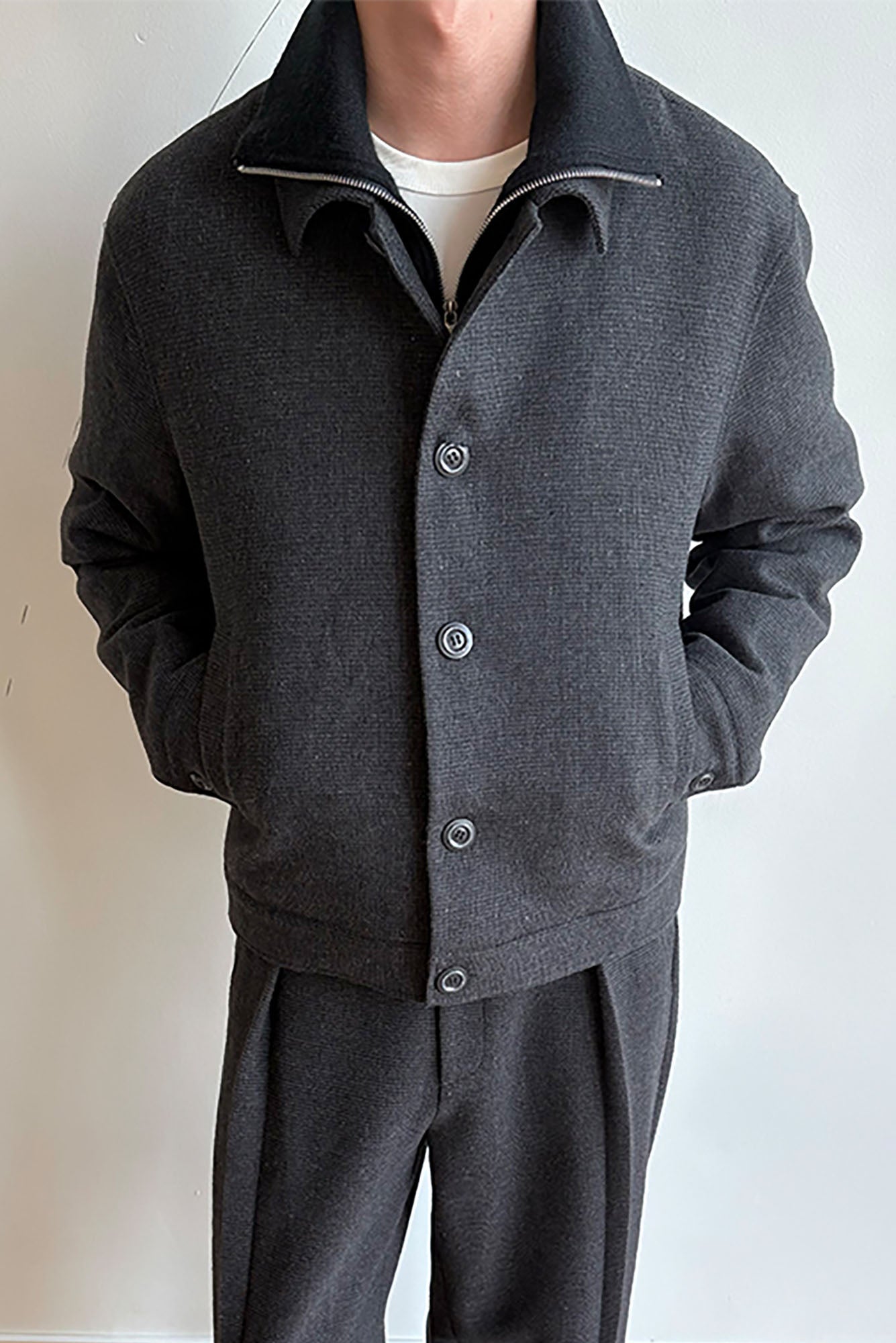 KREATE Faux Layered High-Neck Padded Blouson