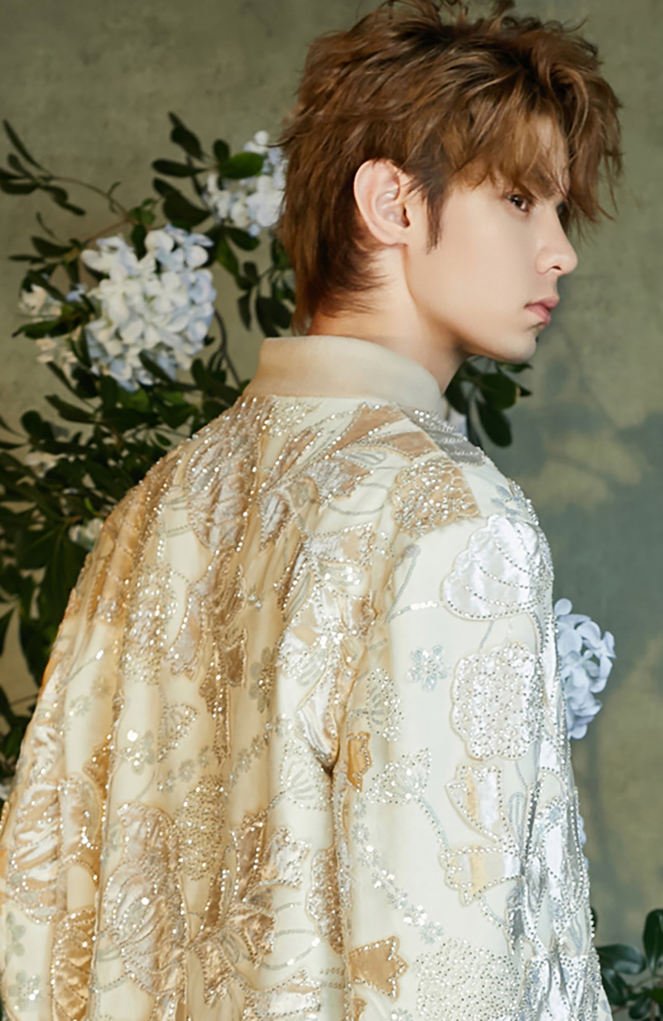 JIECHI Jacquard Embroidered Layered Mandarin Blazer