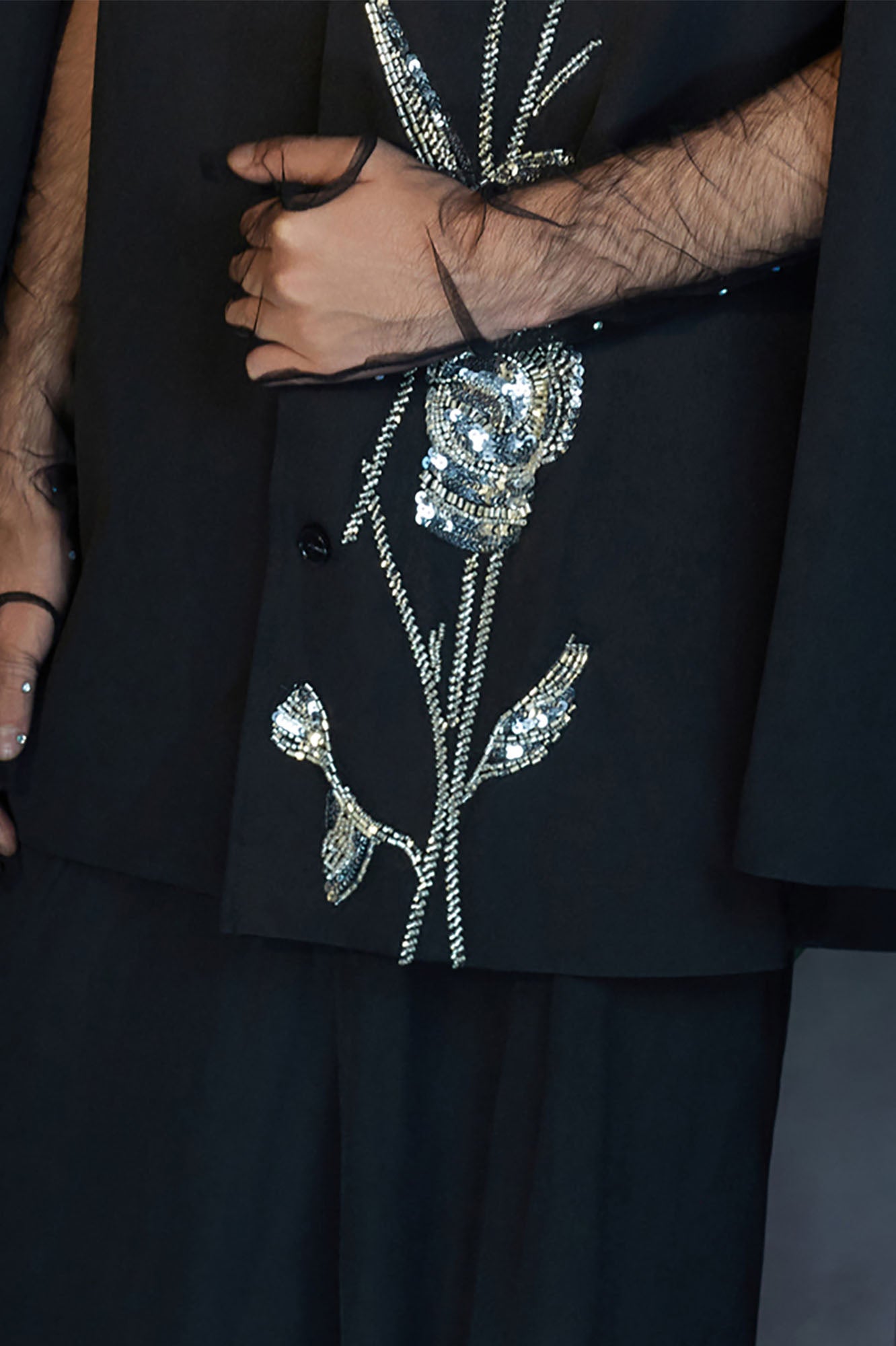 JIECHI Embellished Floral Side-Slit Jacket, premium urban and streetwear designers apparel on PROJECTISR.com, JIECHI