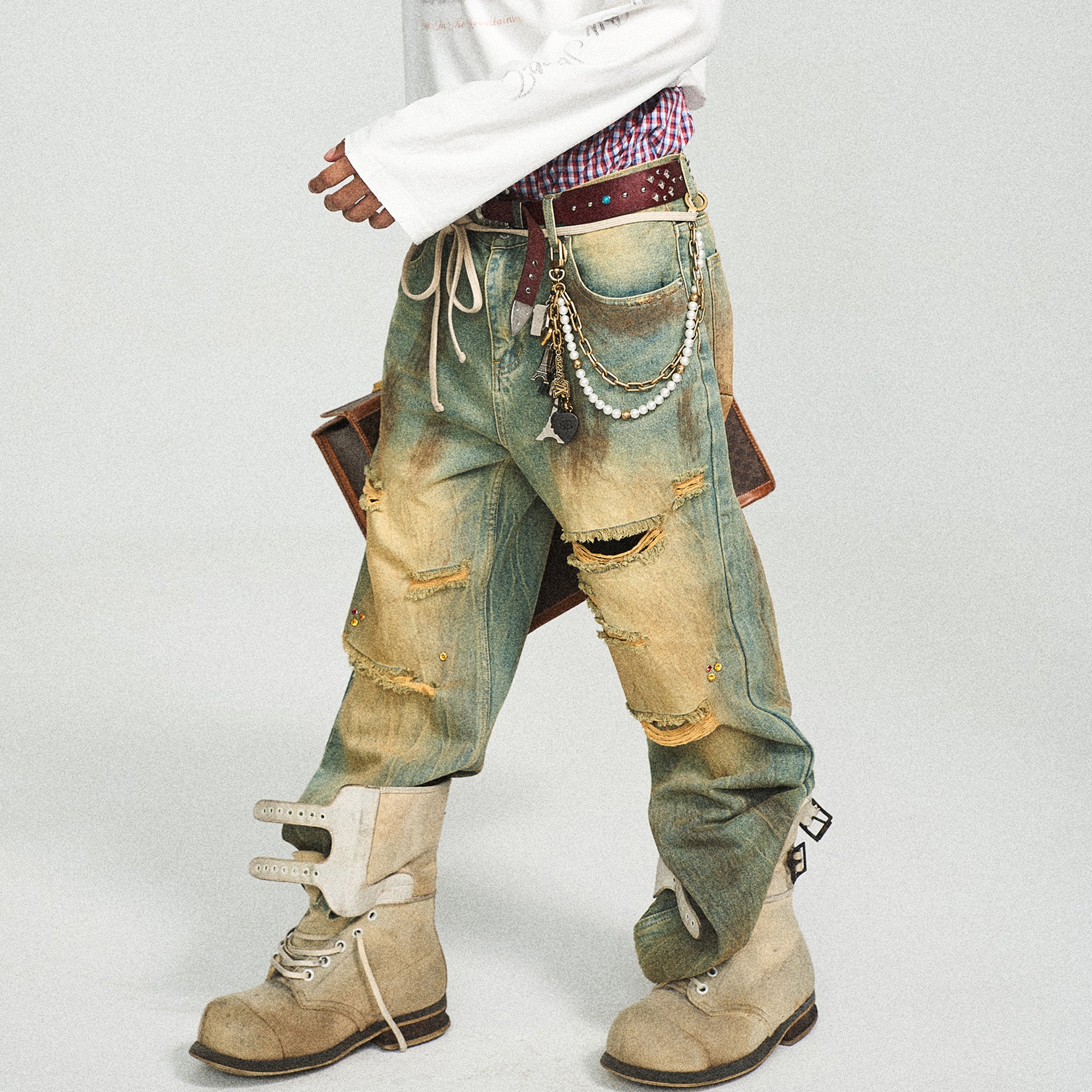 STEEPC Acid-Washed Ripped Flare Jeans, premium urban and streetwear designers apparel on PROJECTISR.com, STEEPC