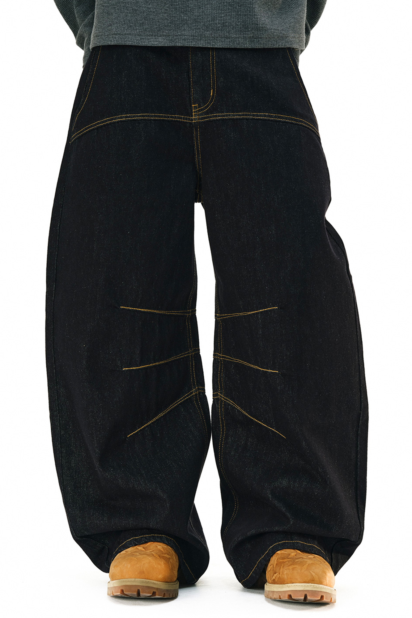NOVACAM Raw Slub Denim Curved Wide-Leg Jeans