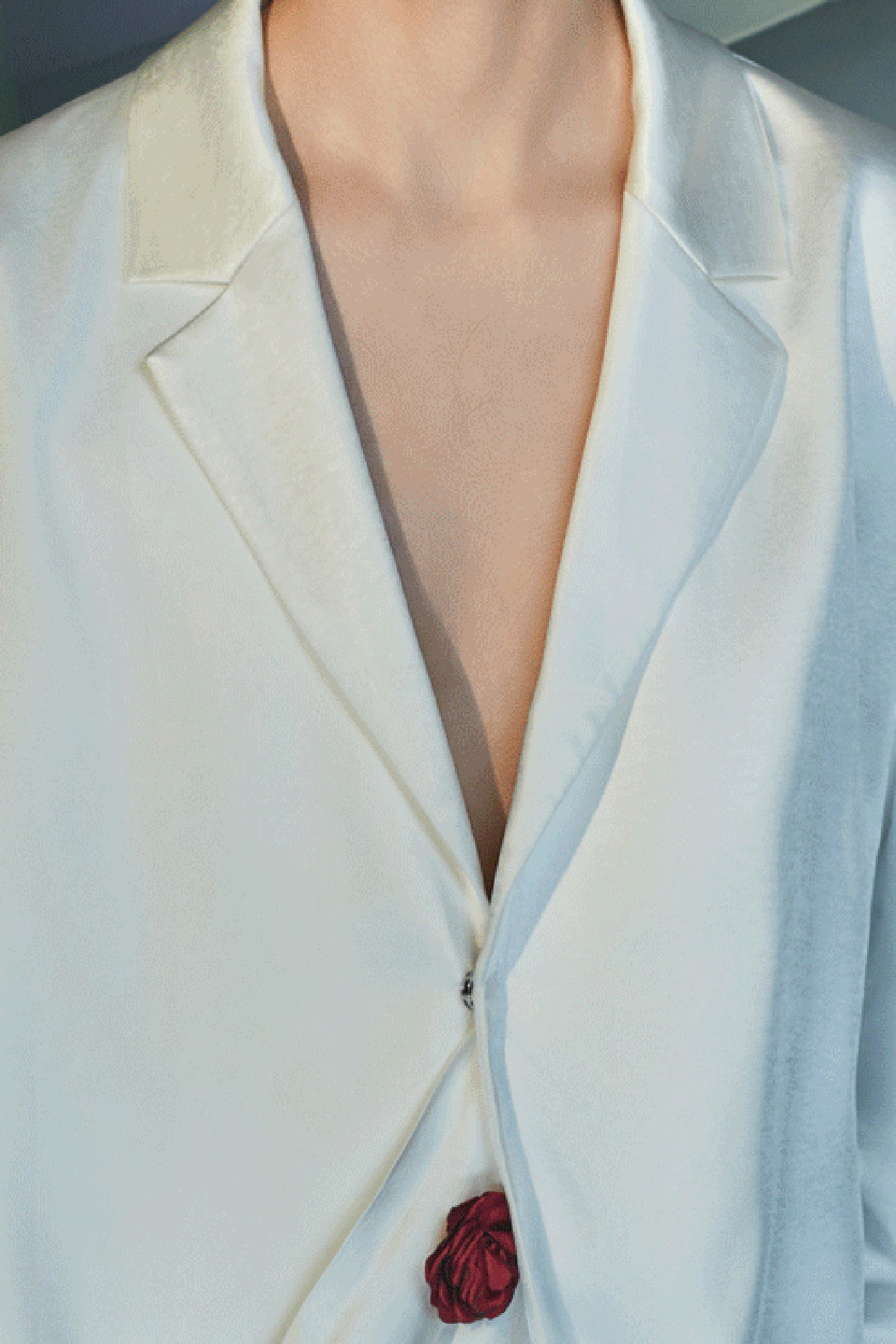 JIECHI Rose Embellished Draped Satin Blazer