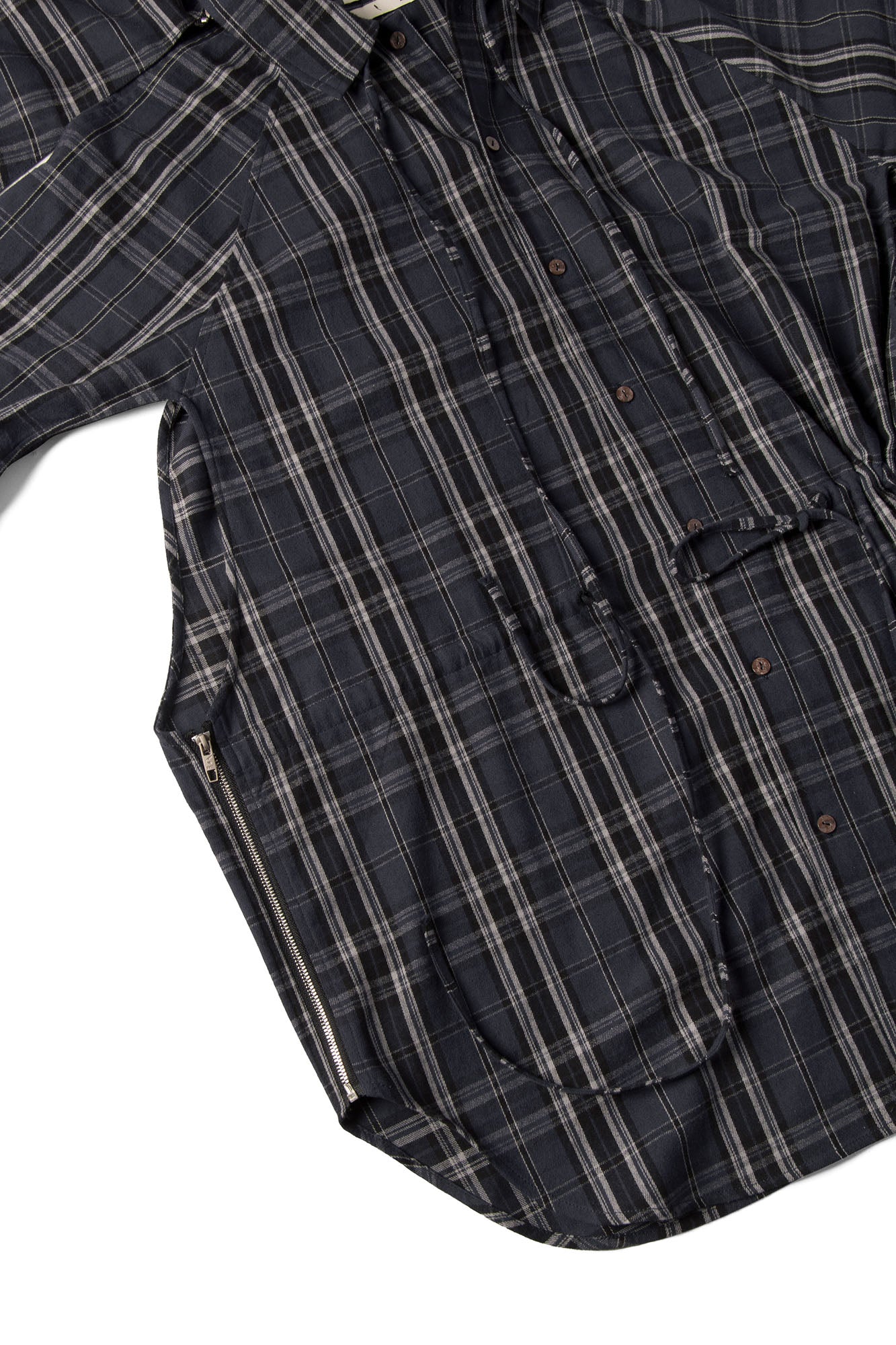 RELABEL Detachable Hood Multi-Zip Plaid Oversized Shirt
