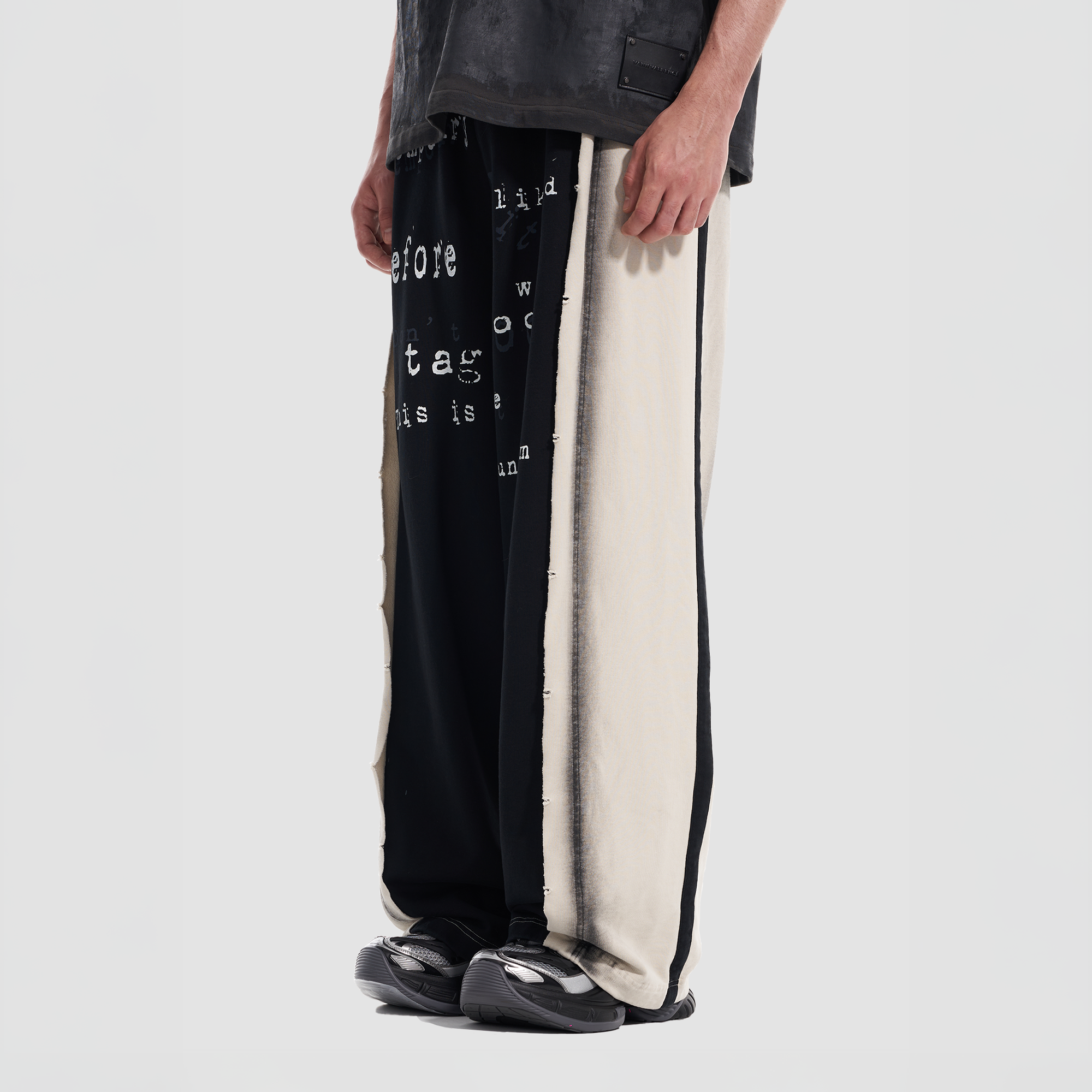 VANN VALRENCE Frayed Graphic Contrast Panel Sweatpants