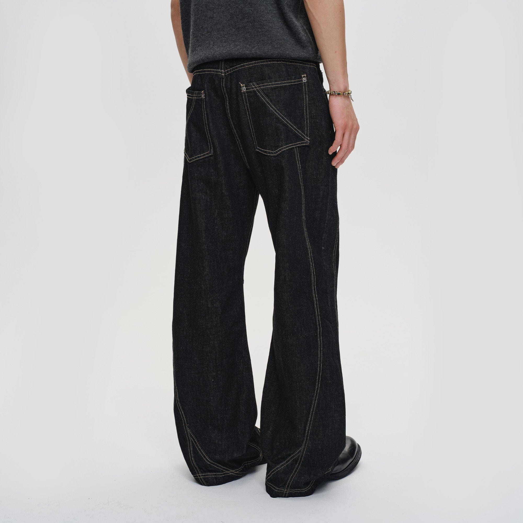 CATSSTAC Curved Panel Stitch Straight-Leg Raw Jeans, premium urban and streetwear designers apparel on PROJECTISR.com, CATSSTAC