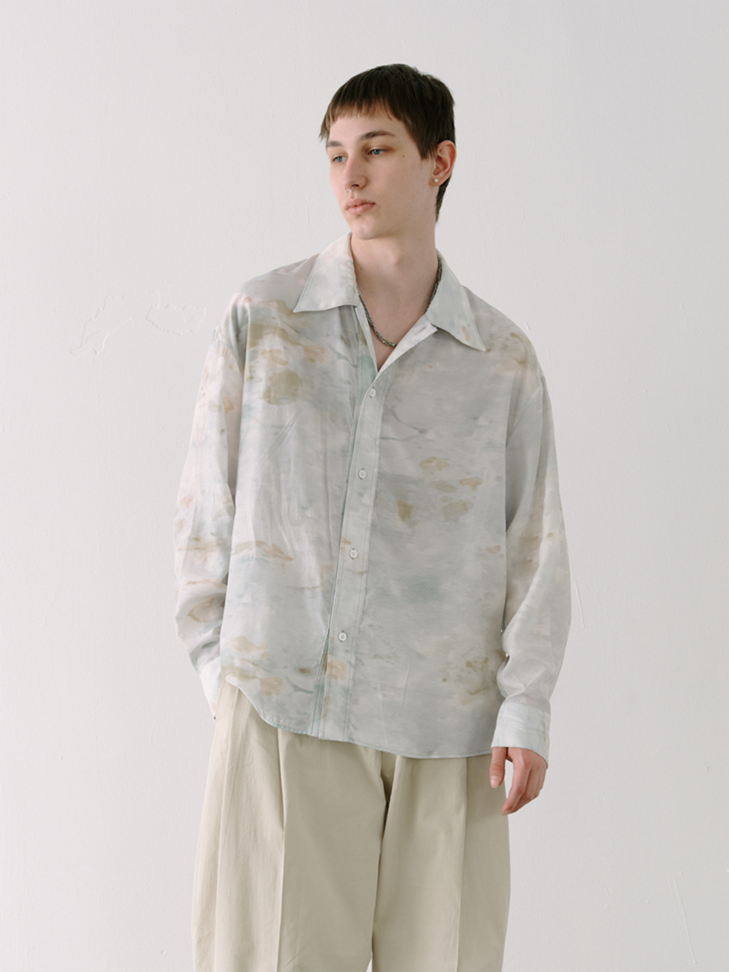 GRAINMUSTARD Washed Tie-Dye Draped Shirt, premium urban and streetwear designers apparel on PROJECTISR.com, GRAINMUSTARD