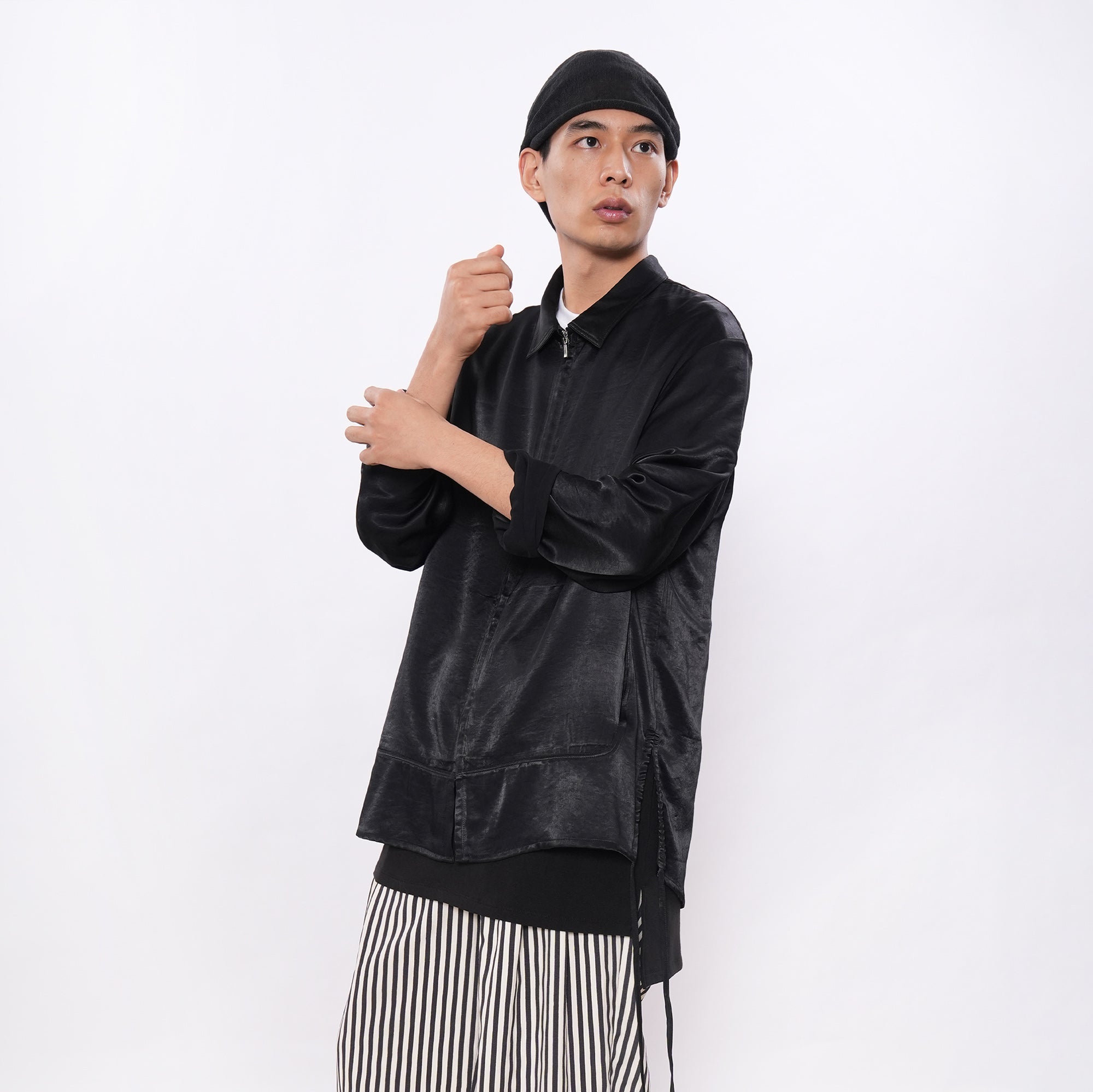 7440 37 1 Satin-Sheen Side-Drawstring Zip Shirt, premium urban and streetwear designers apparel on PROJECTISR.com, 7440 37 1