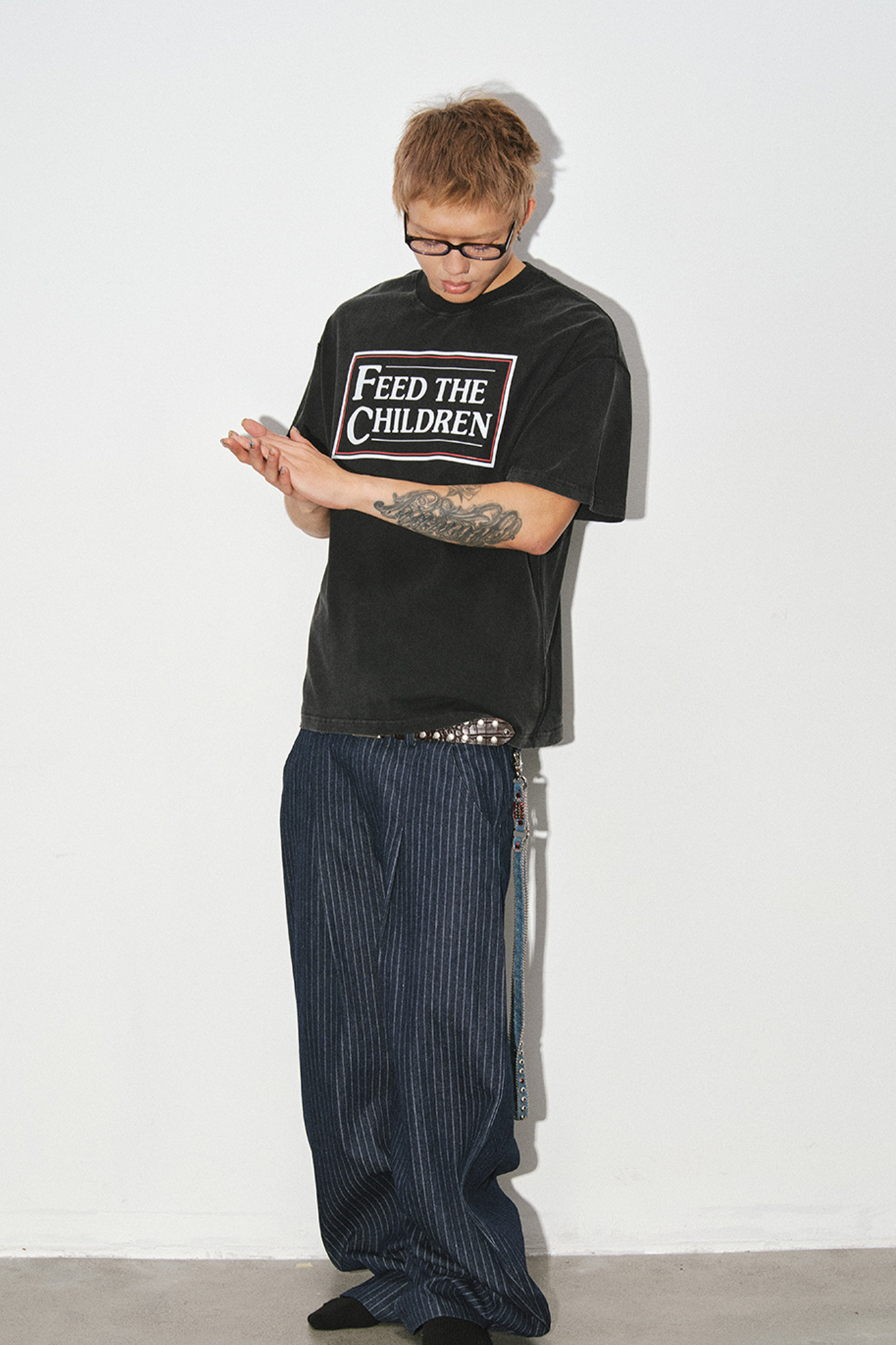 NOVACAM Retro Pinstripe Curved Denim Trousers