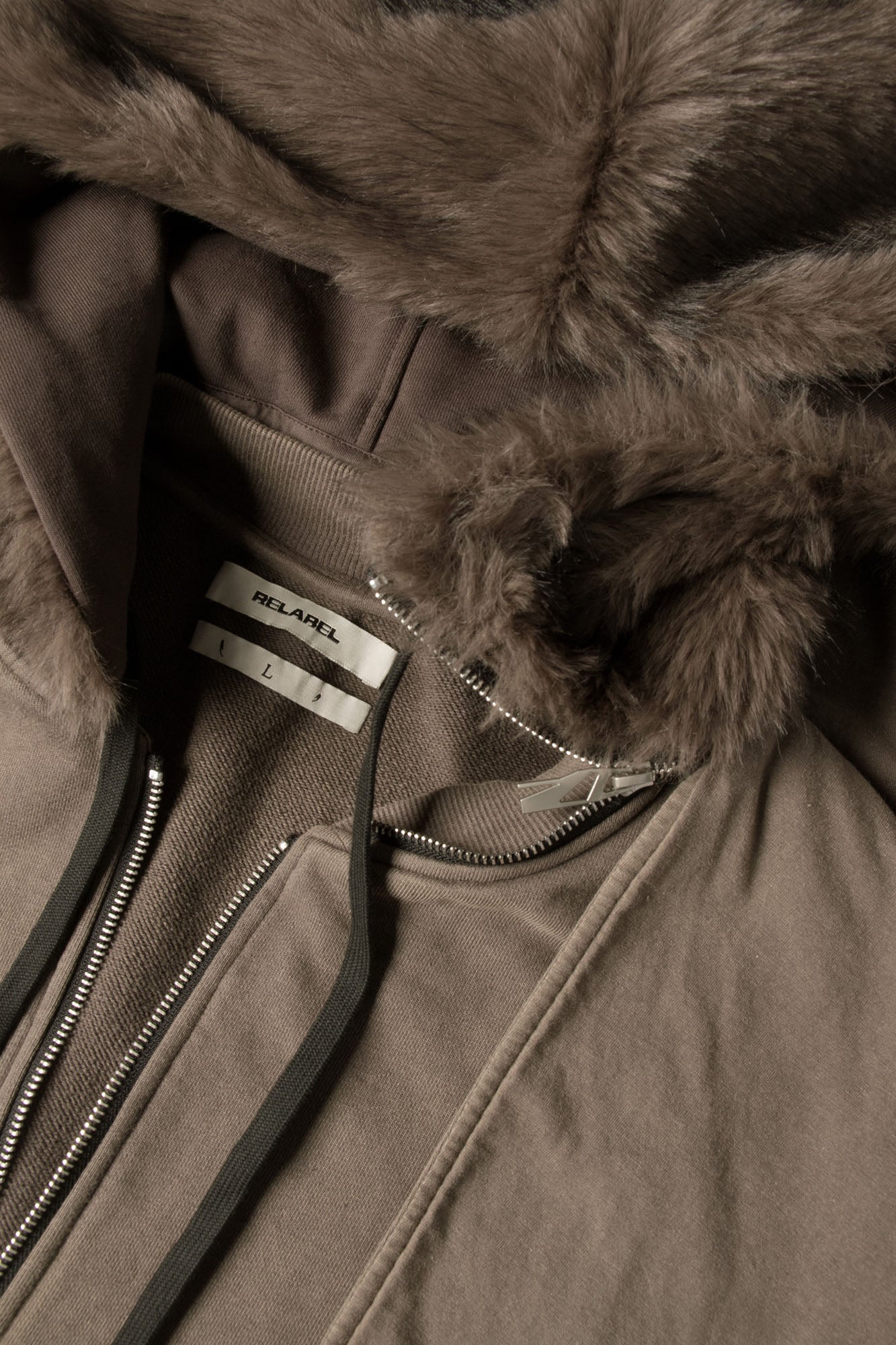 RELABEL Detachable Faux Fur Hood Jacket Brown