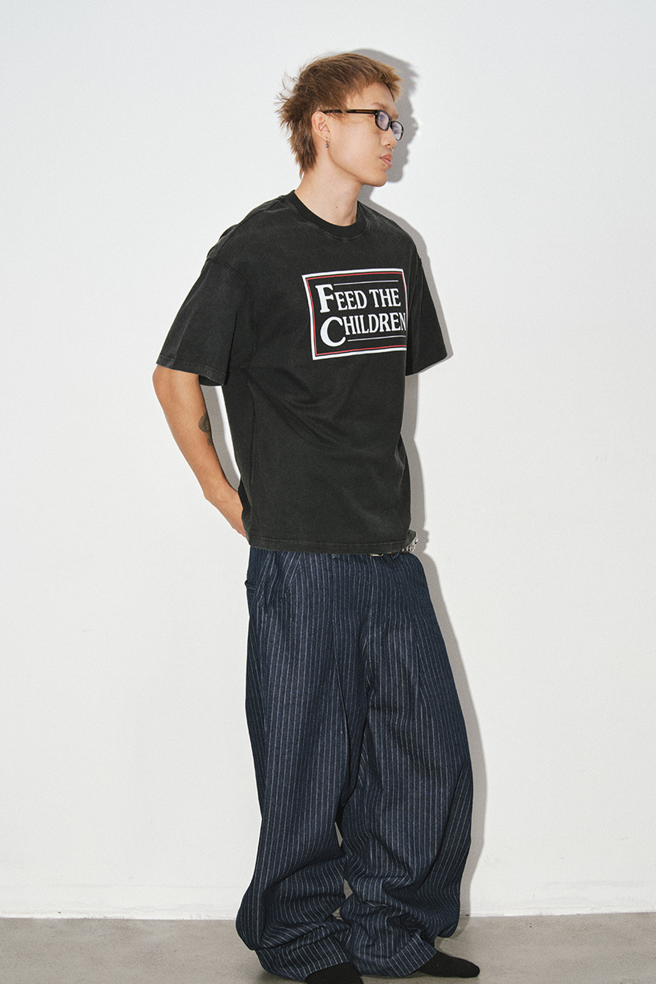 NOVACAM Retro Pinstripe Curved Denim Trousers