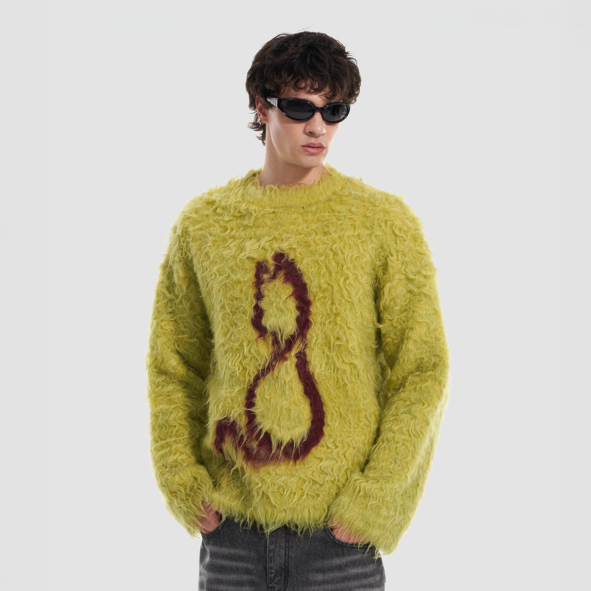 VANN VALRENCE Fuzzy Cat Intarsia Mohair Sweater