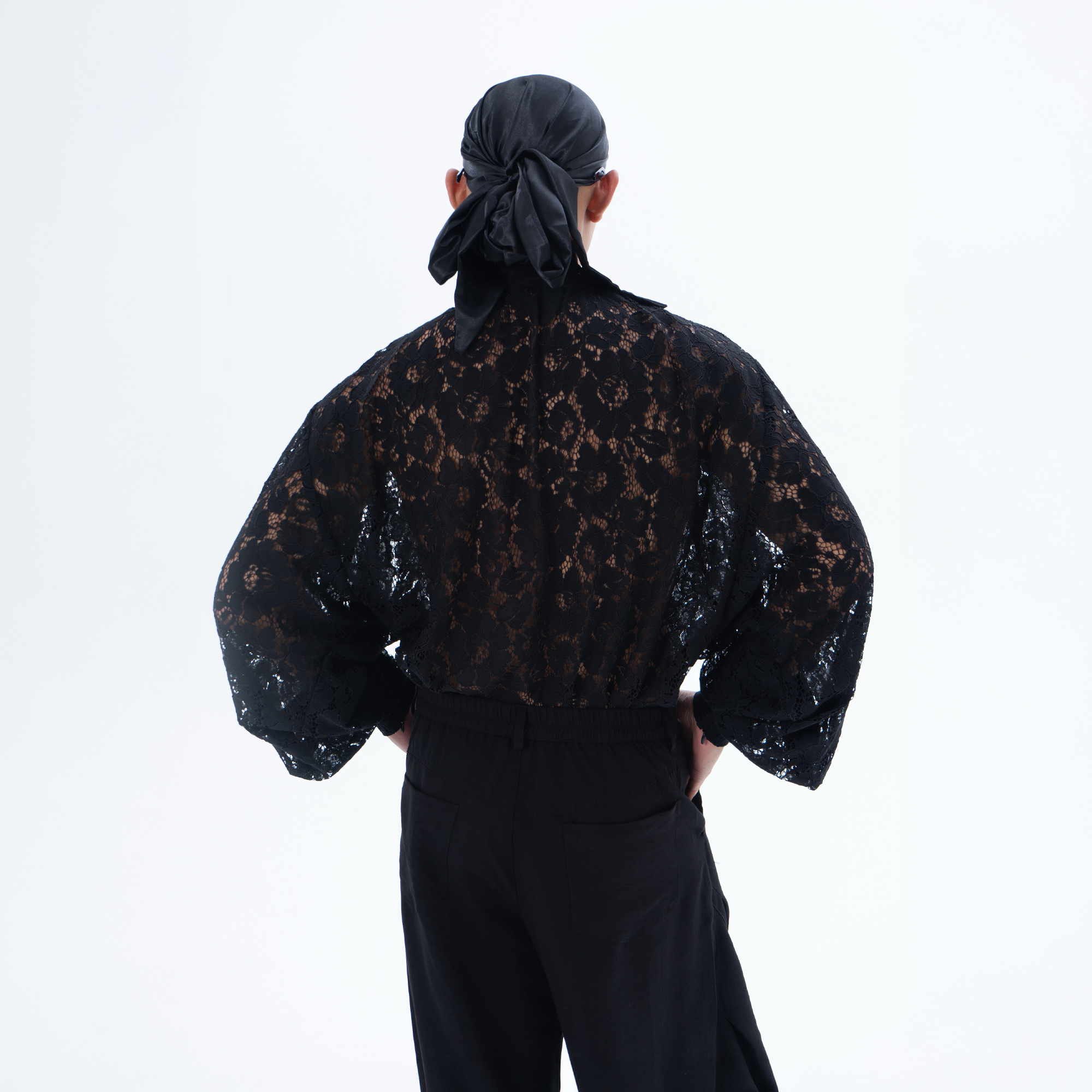 CLP Floral Lace Tie-Neck Shirt