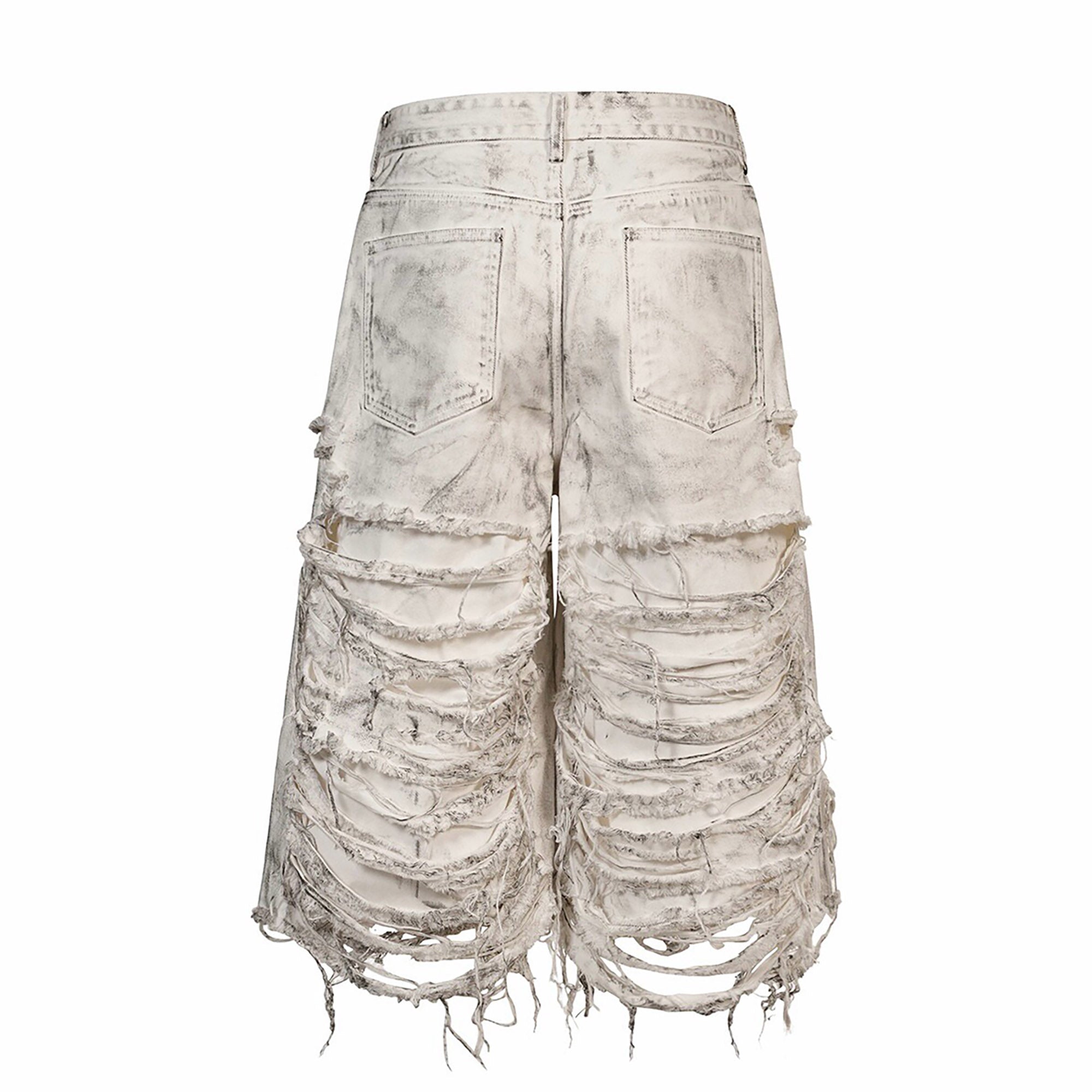 REBEL WAVE Distressed Raw Edge Denim Shorts