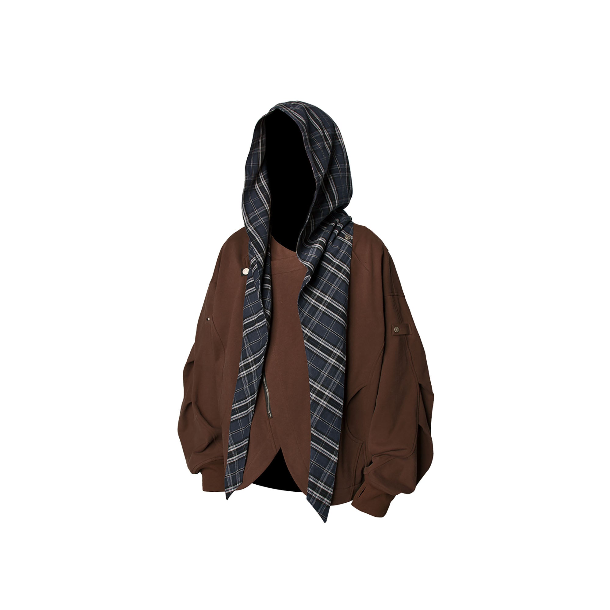 RELABEL Detachable Plaid Hood Jacket Brown