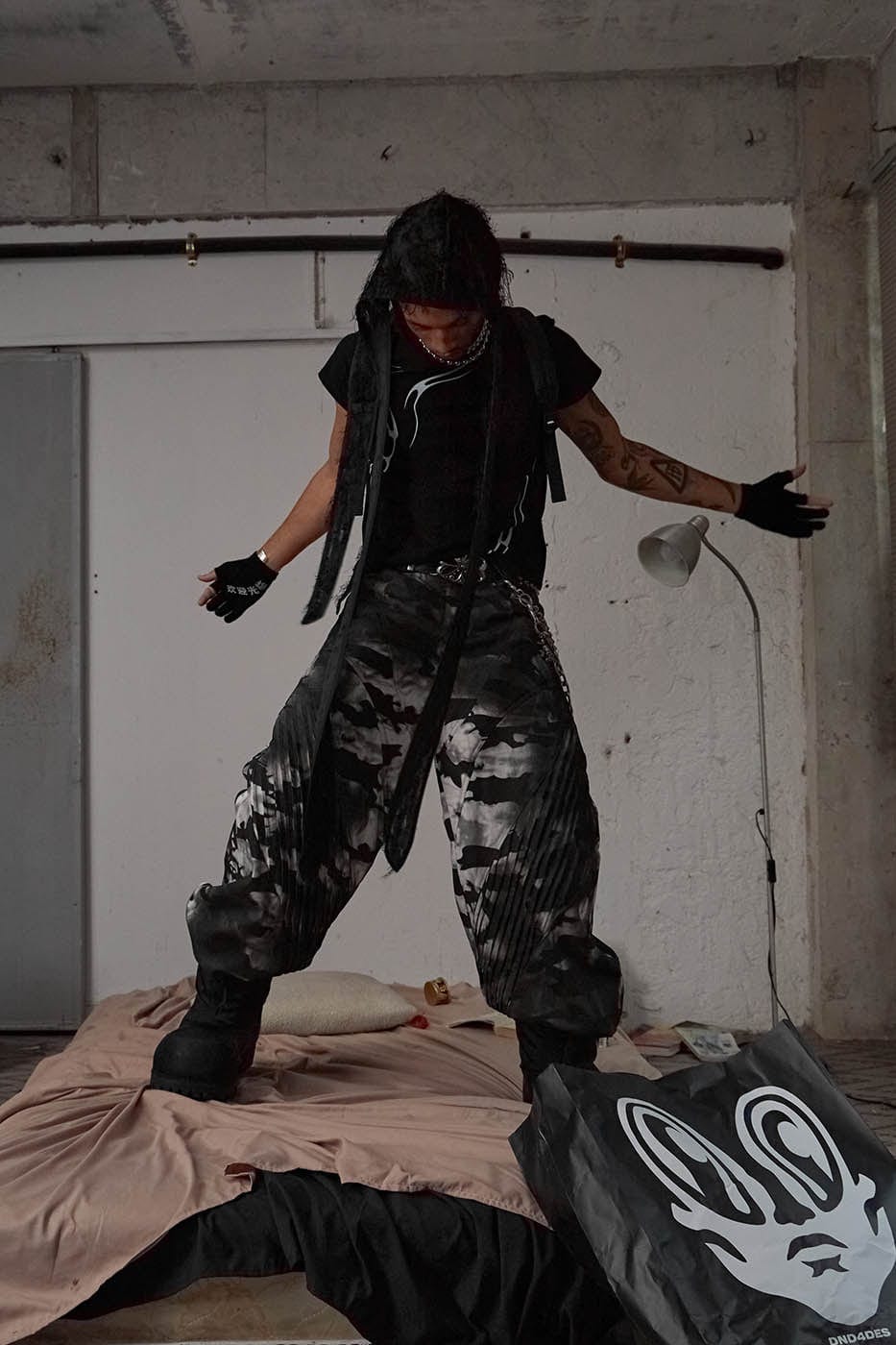 DND4DES Deconstructed Pleated Camo Baggy Pants, premium urban and streetwear designers apparel on PROJECTISR.com, DND4DES