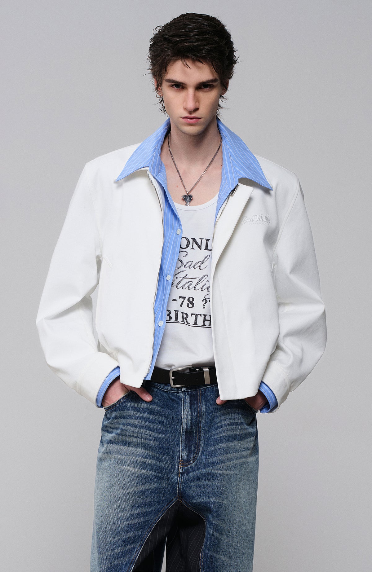 FACEONLAB Embroidered Spliced Shirt Jacket