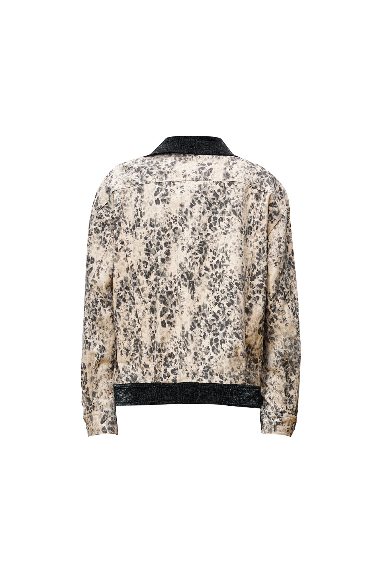 OIPWORD Retro Leopard Contrast-Collar Denim Jacket, premium urban and streetwear designers apparel on PROJECTISR.com, OIPWORD