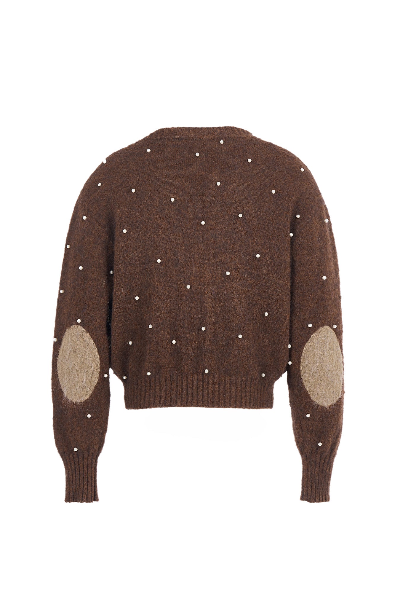 STEEPC Pearl-Studded Contrast Elbow Patch Cardigan