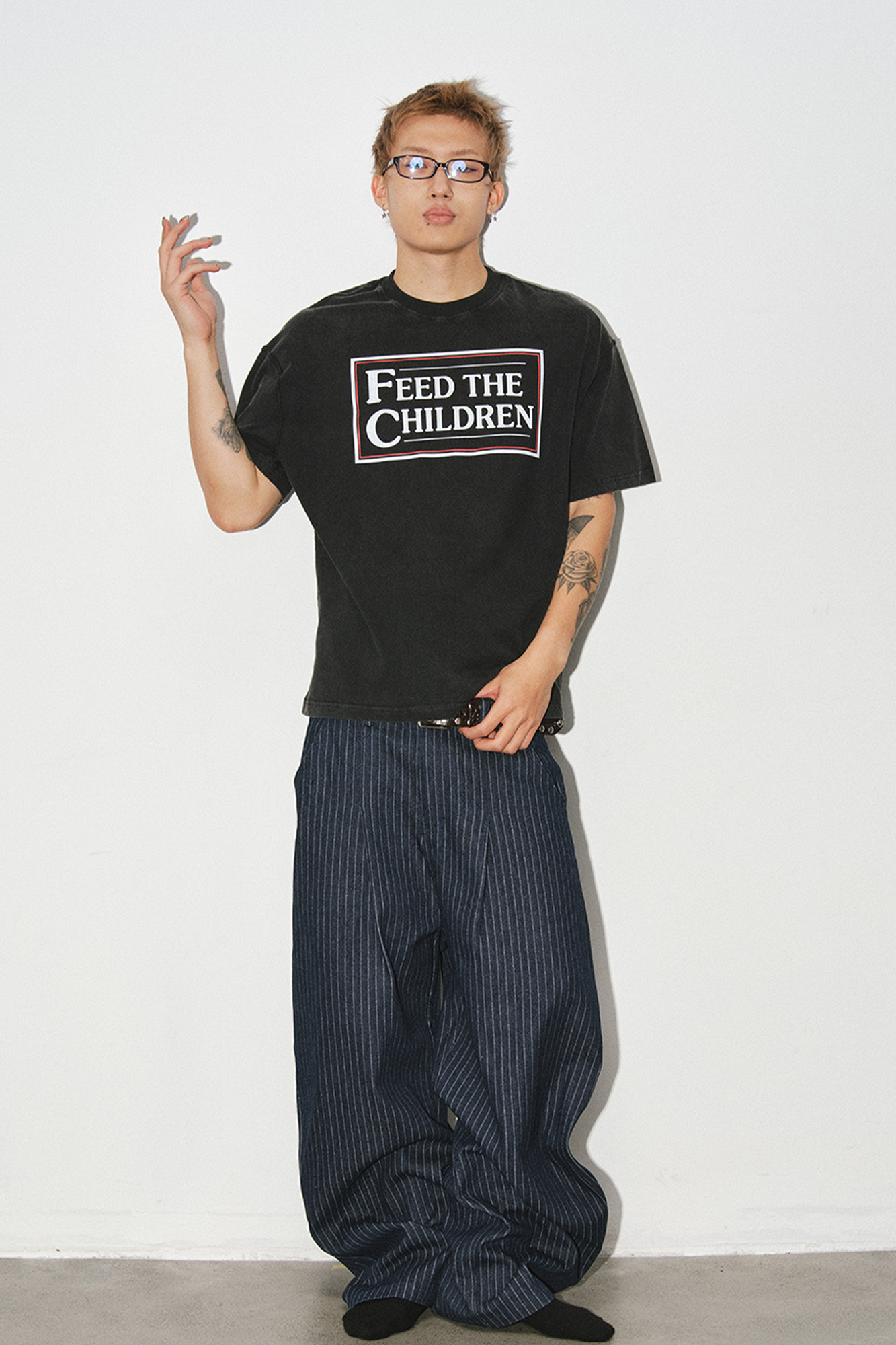 NOVACAM Retro Pinstripe Curved Denim Trousers