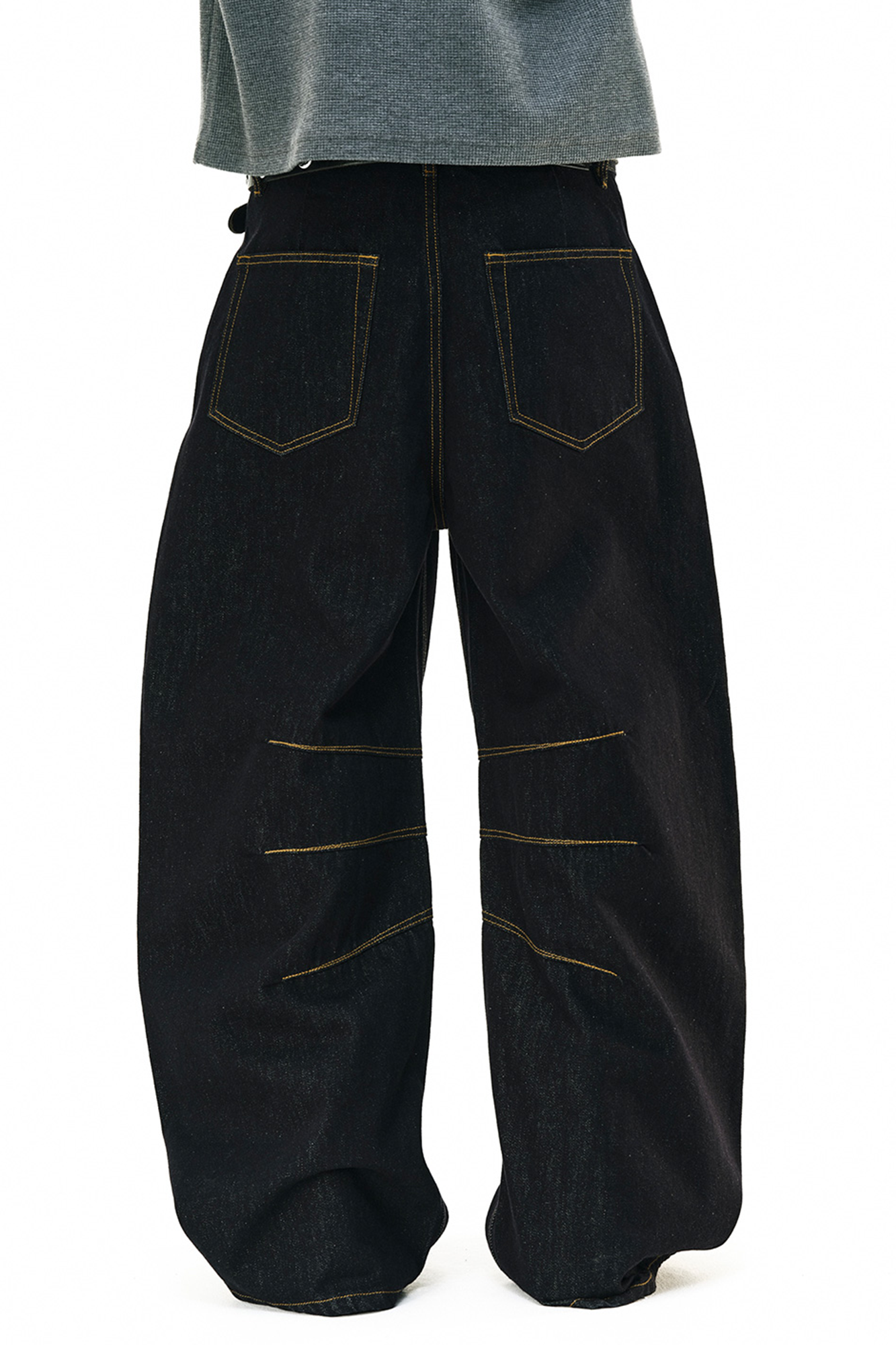 NOVACAM Raw Slub Denim Curved Wide-Leg Jeans