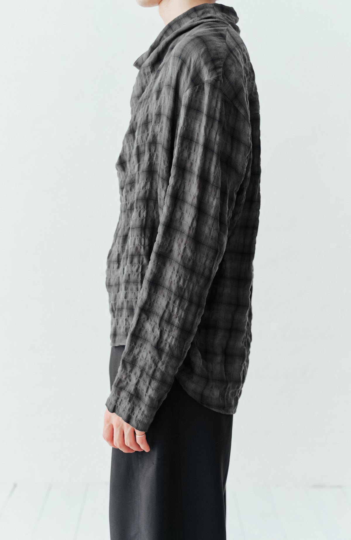 GRAINMUSTARD Plaid Crinkled Cowl Neck Shirt