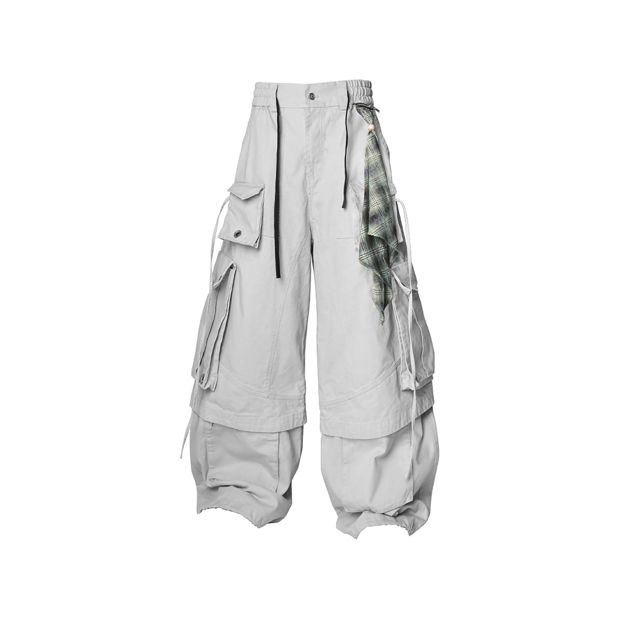 RELABEL Multi-Pocket Detachable Scarf Distressed Cargo Gray, premium urban and streetwear designers apparel on PROJECTISR.com, RELABEL