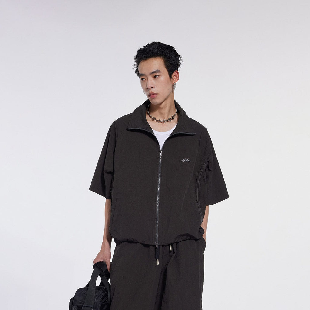 WHISTLEHUNTER Wrinkled Texture Drawstring Lightweight Short-Sleeve Jacket, premium urban and streetwear designers apparel on PROJECTISR.com, WHISTLEHUNTER