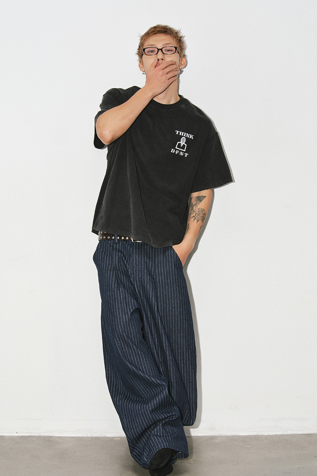 NOVACAM Retro Pinstripe Curved Denim Trousers