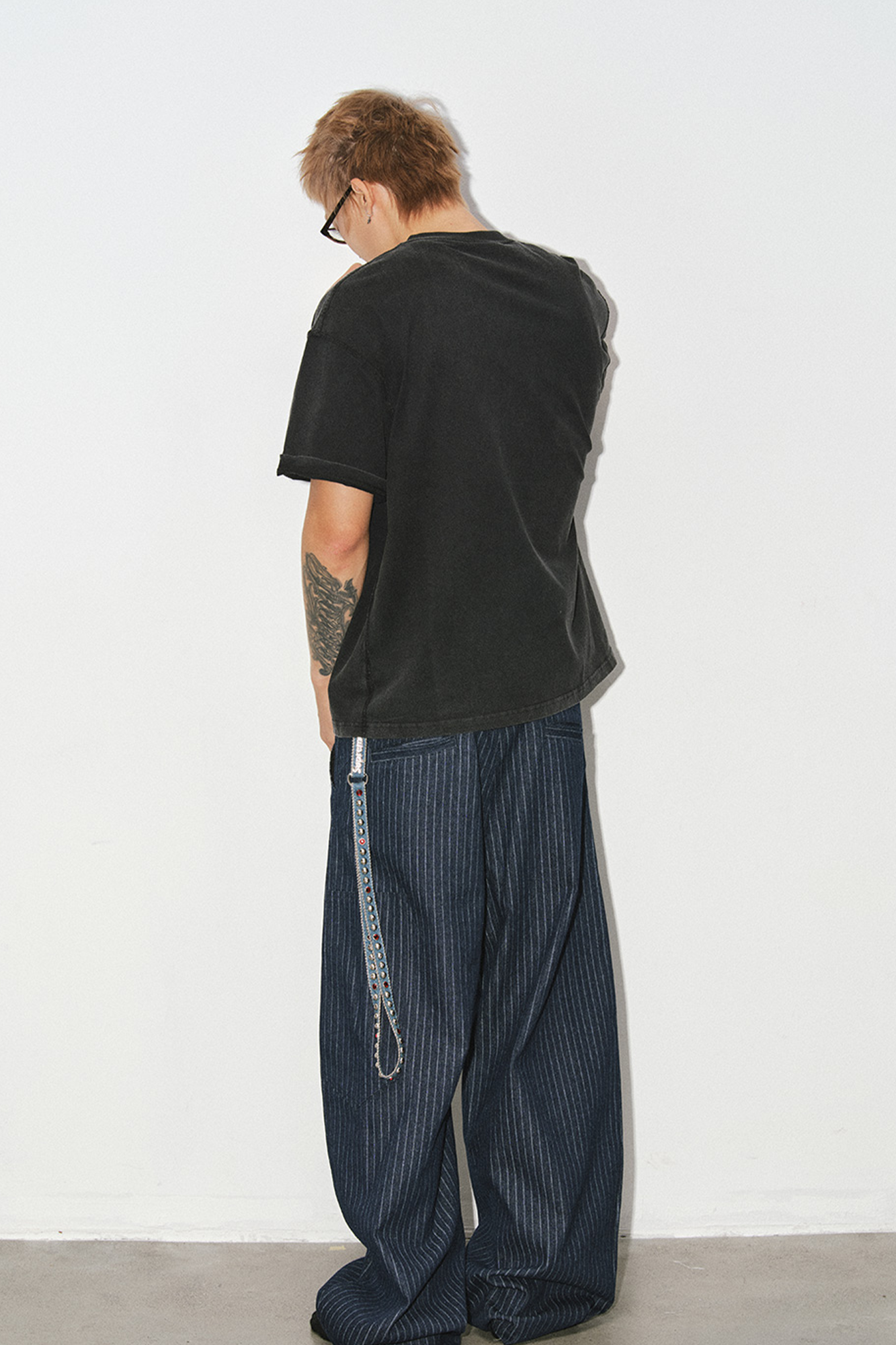 NOVACAM Retro Pinstripe Curved Denim Trousers