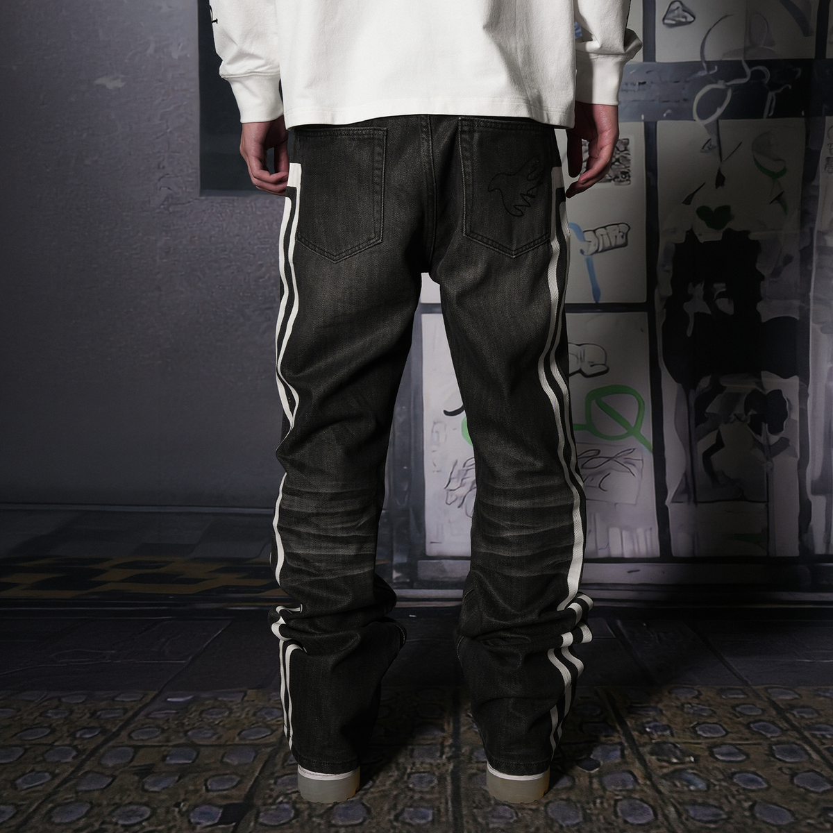 VINKID Totem Washed Relaxed Straight-Leg Jeans, premium urban and streetwear designers apparel on PROJECTISR.com, VINKID