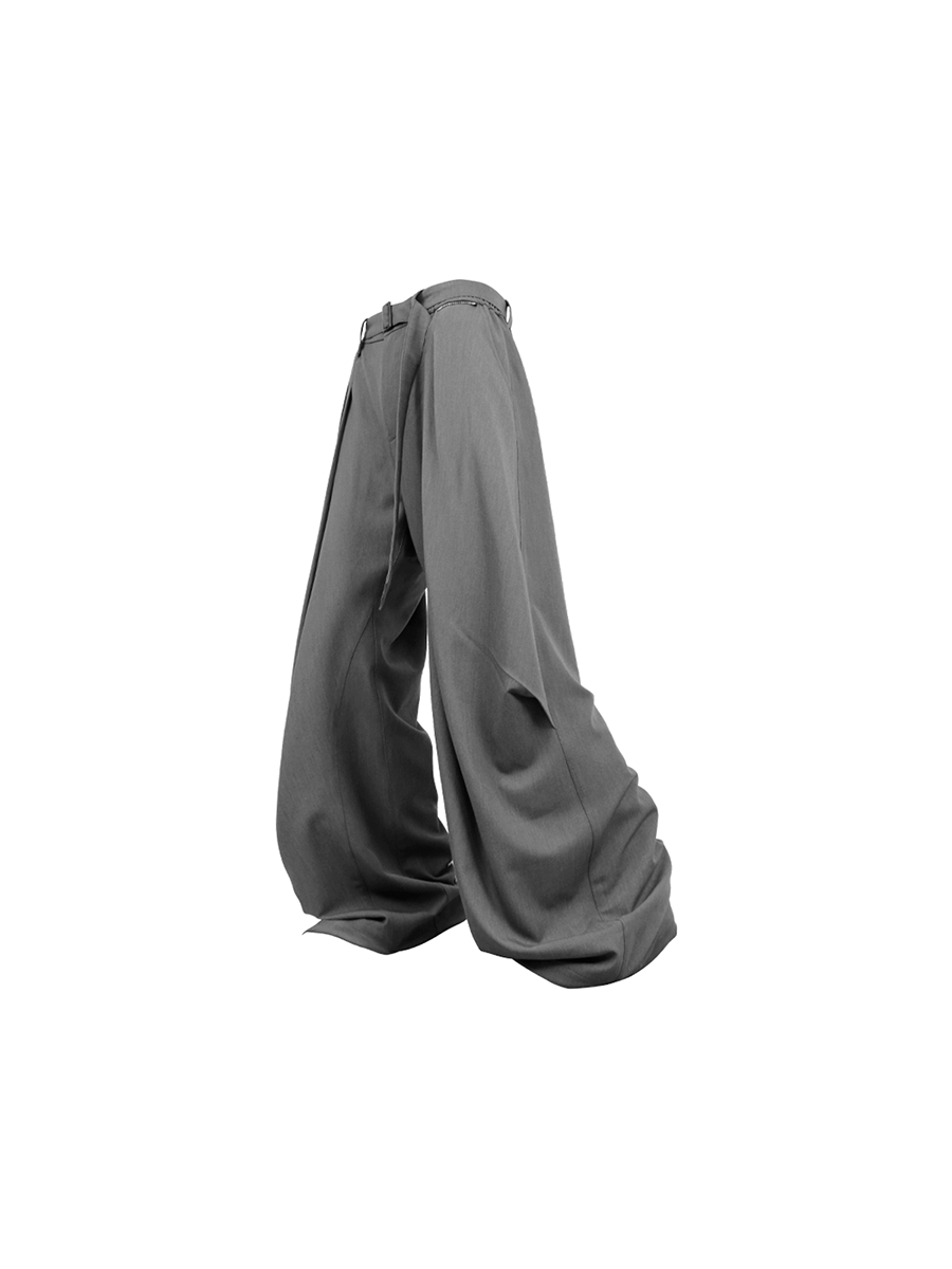 RELABEL Wool-Blend Pleated Draped Wide-Leg Pants Gray, premium urban and streetwear designers apparel on PROJECTISR.com, RELABEL