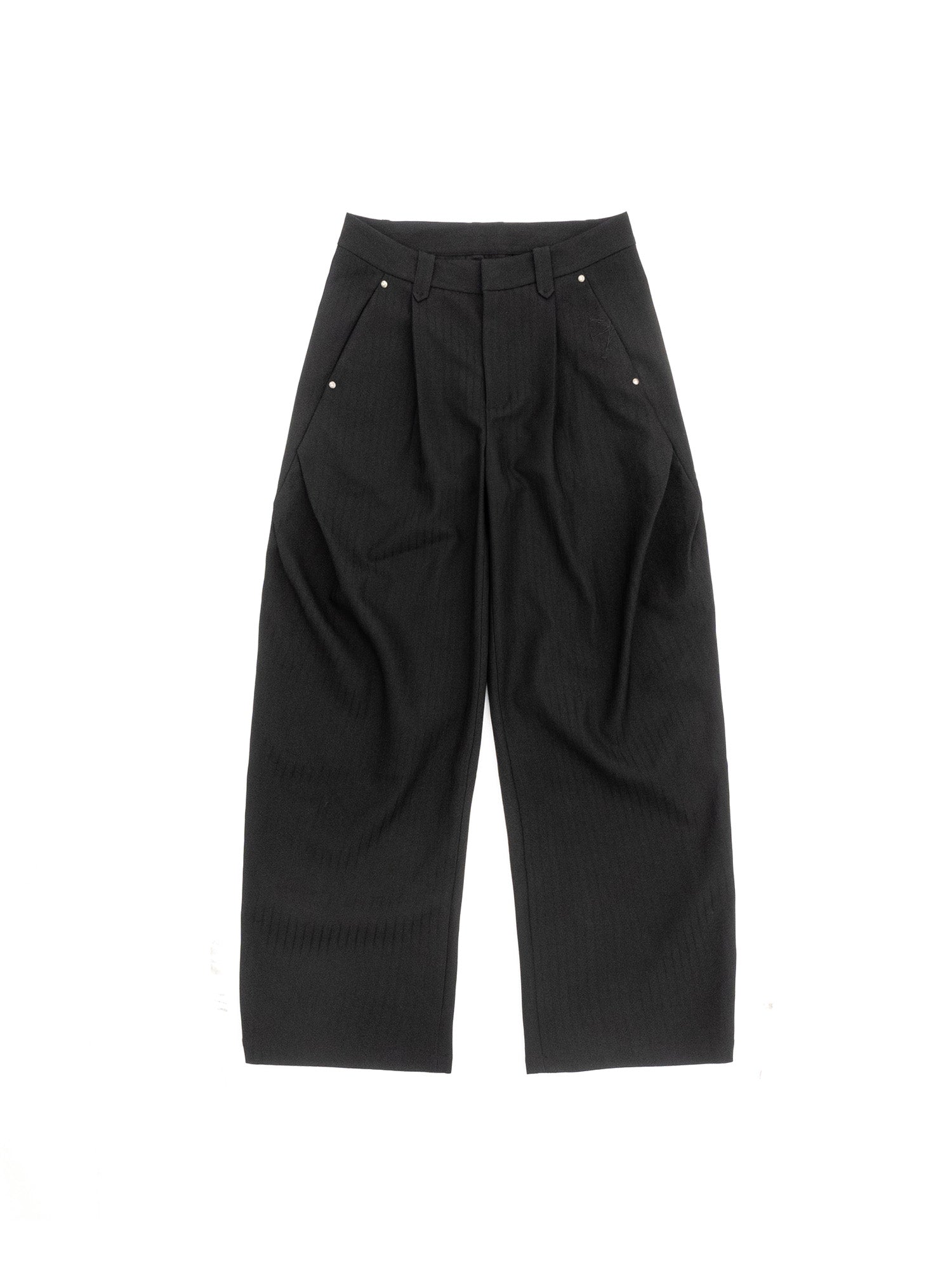 IN EXISTENCE Stripe Pleated Embroidery Curved Pants