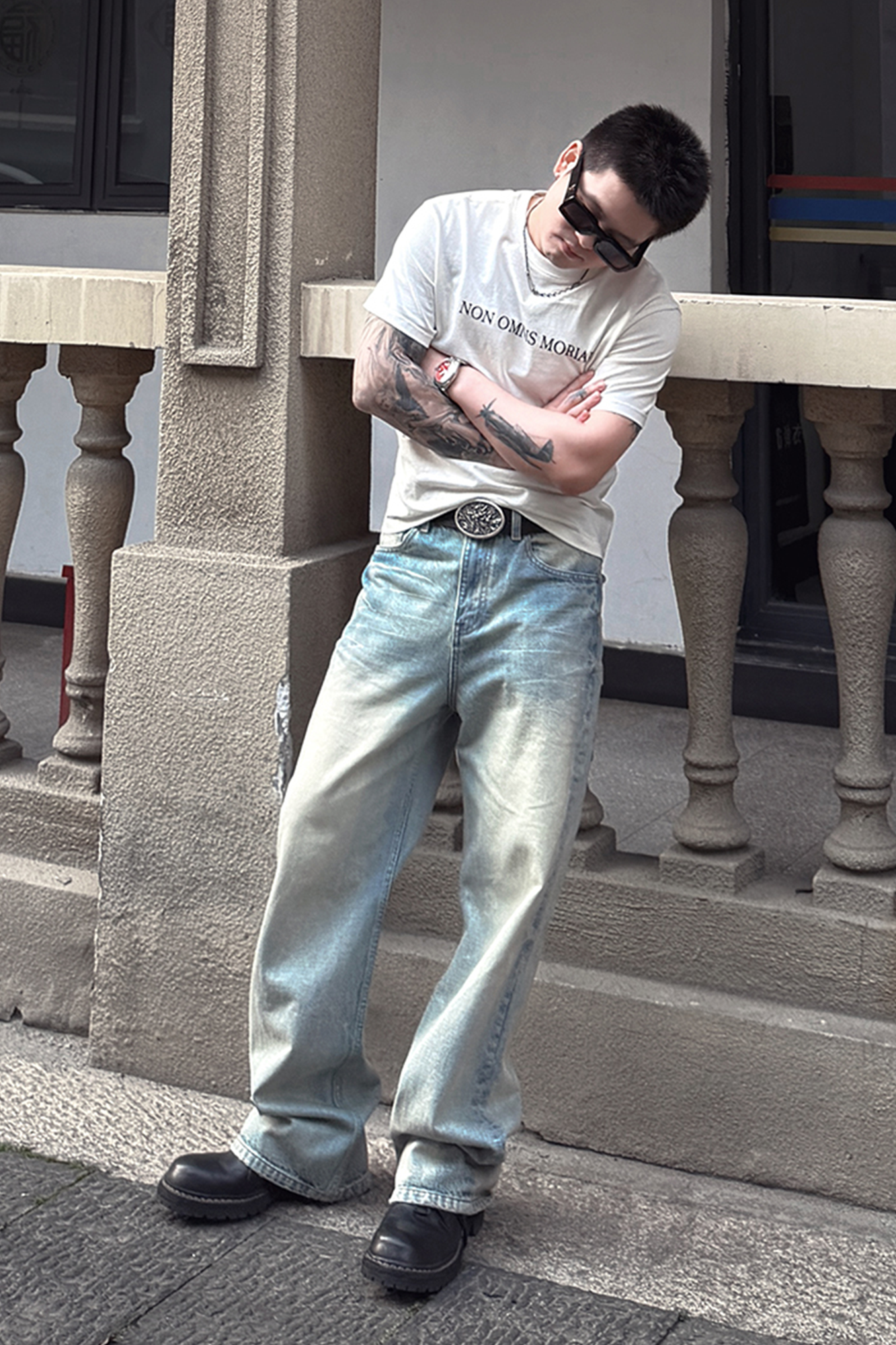 UNDERWATER Washed Whiskered Gradient Jeans, premium urban and streetwear designers apparel on PROJECTISR.com, UNDERWATER