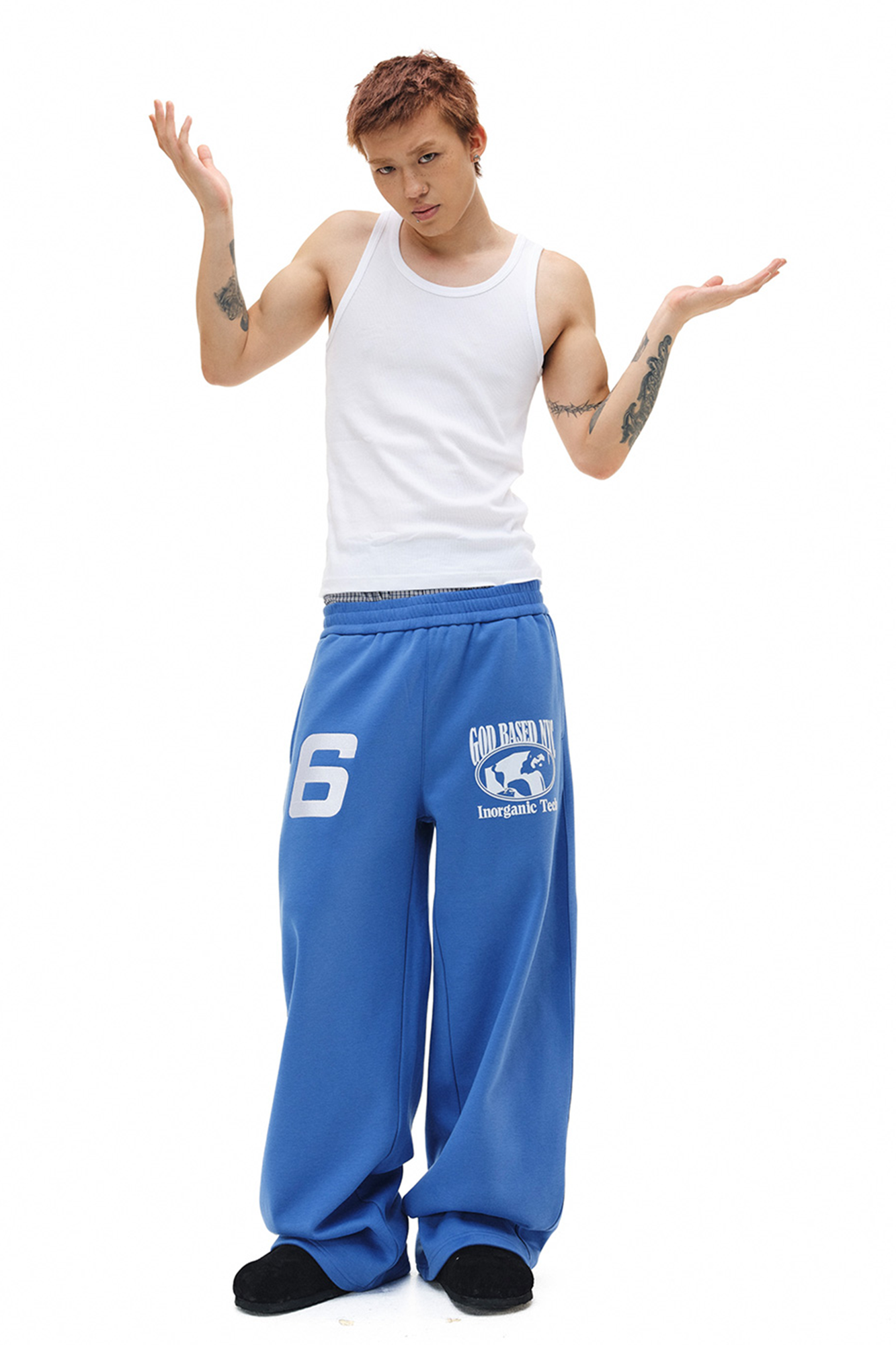 NOVACAM Embroidered Flocked Graphic Wide-Leg Sweatpants