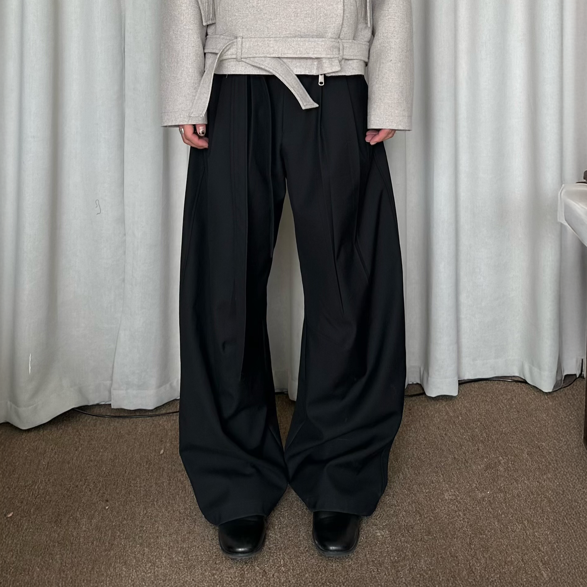 KREATE Belted Pleated Wide-Leg Trousers