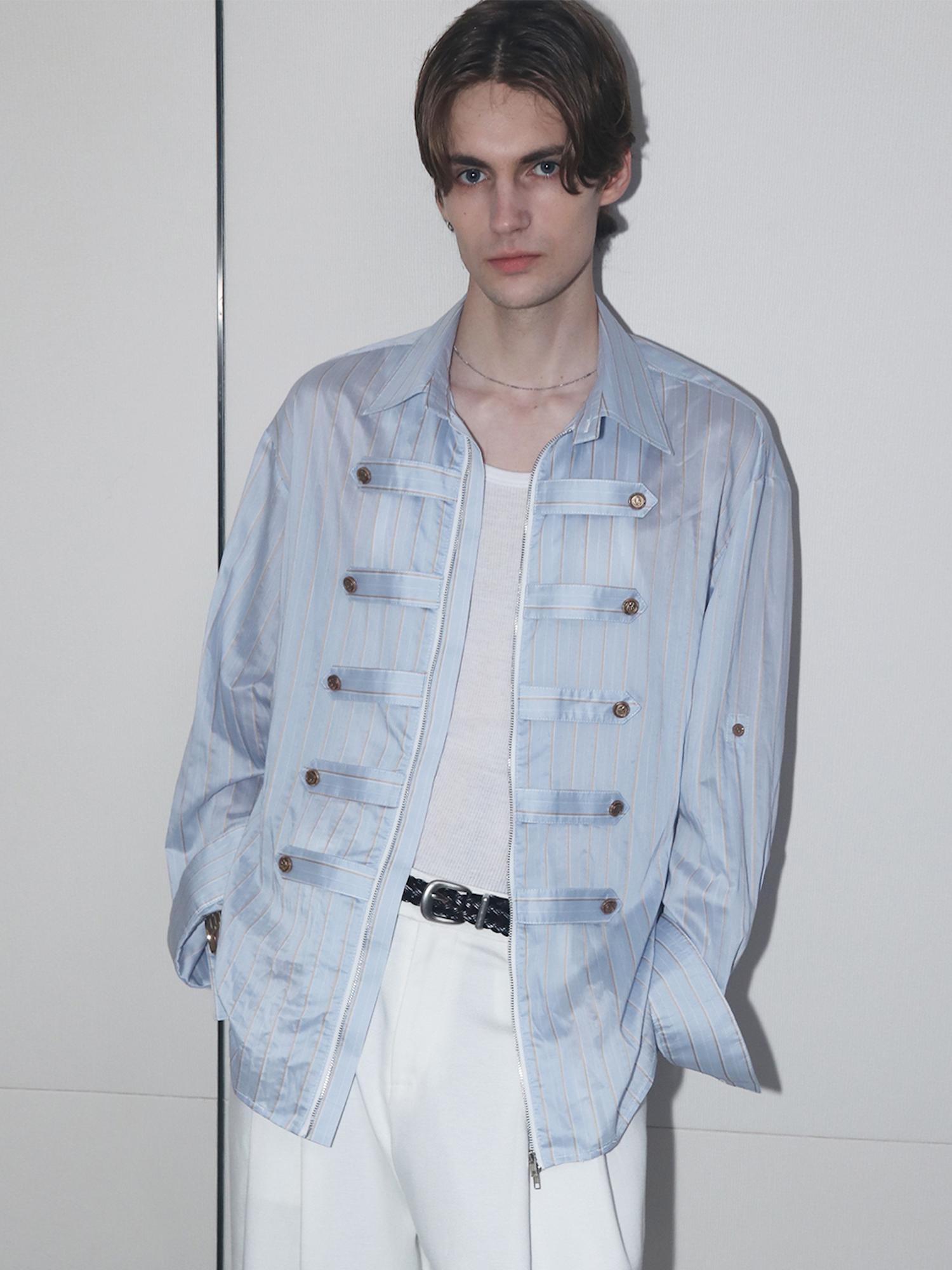 ASSEEN Metallic Thread Coin Button Shirt